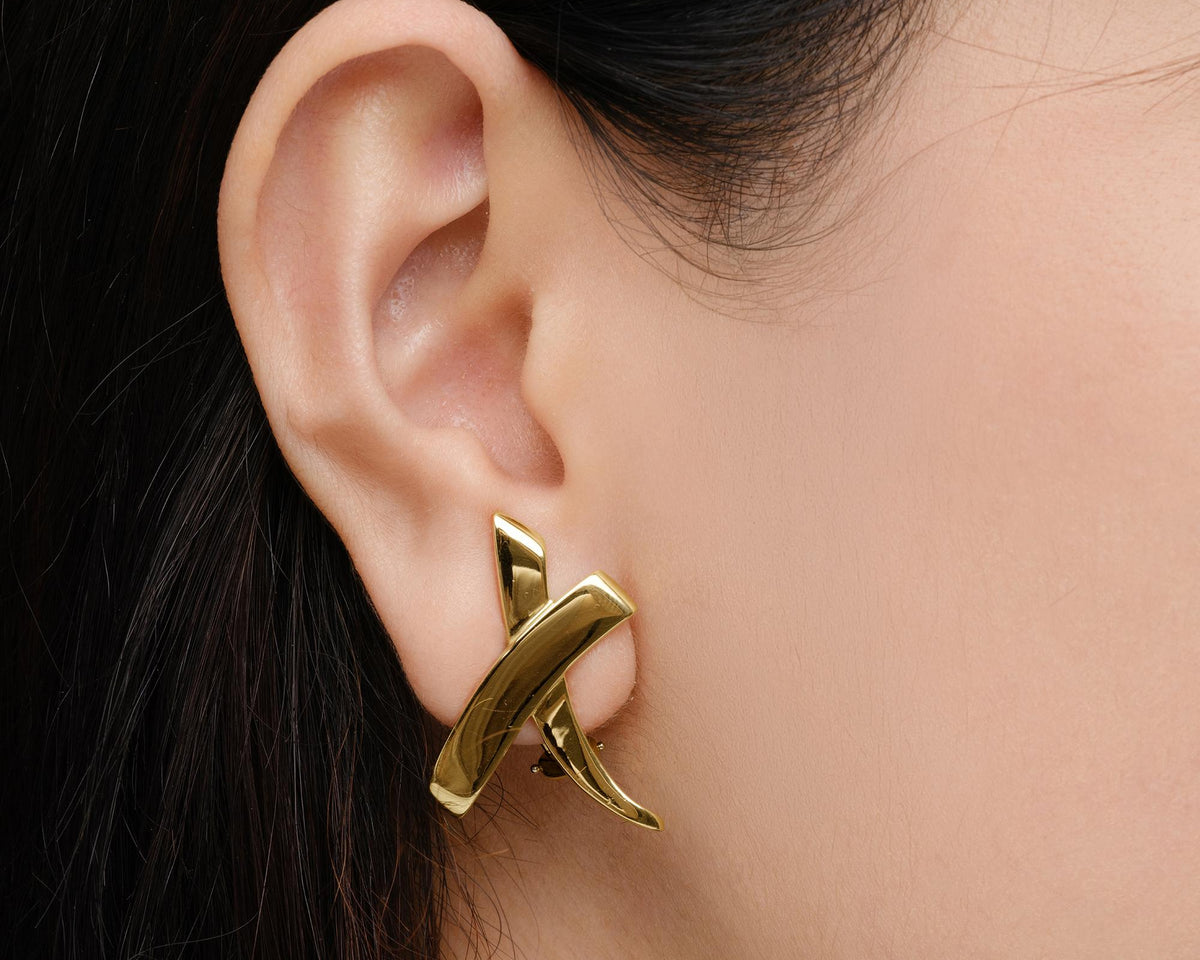 Vintage 1983 Tiffany & Co Paloma Picasso X Graffiti 18k Yellow Gold Earrings