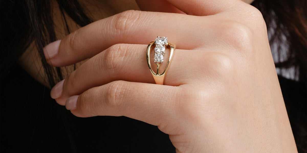 Rad 70's Trilogy Diamond 3-Stone Yellow Gold Ring