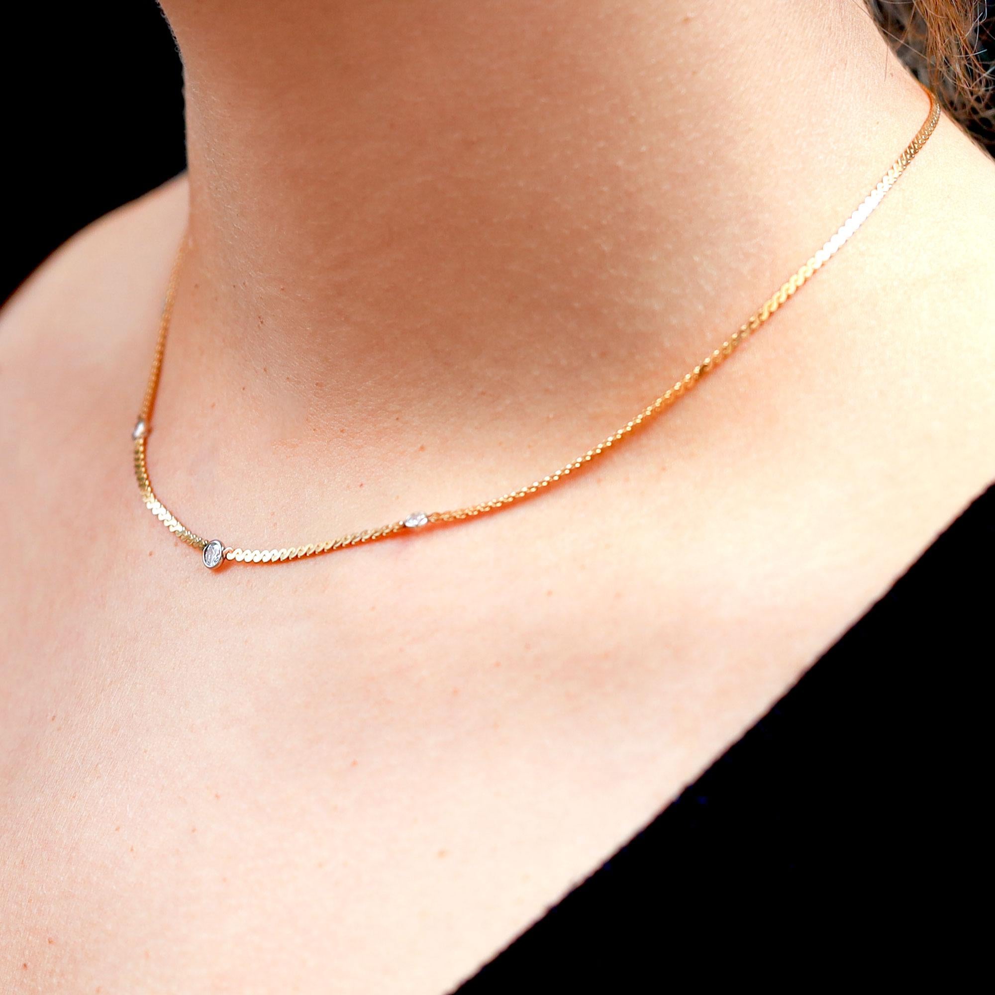 Vintage 14K Yellow Gold Diamonds By The Yard Necklace