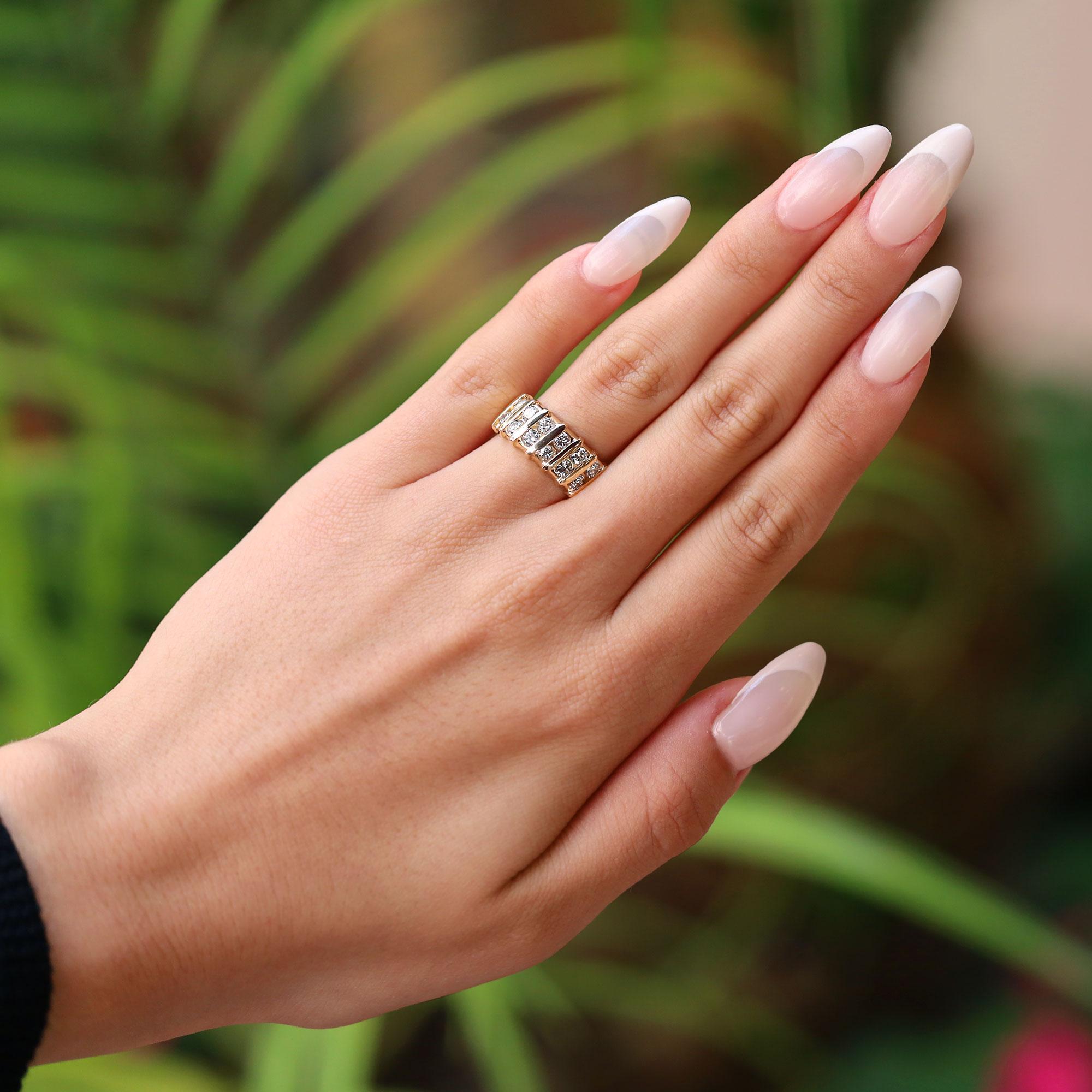 1980's Disco Glam Diamond 14K Yellow Gold Band