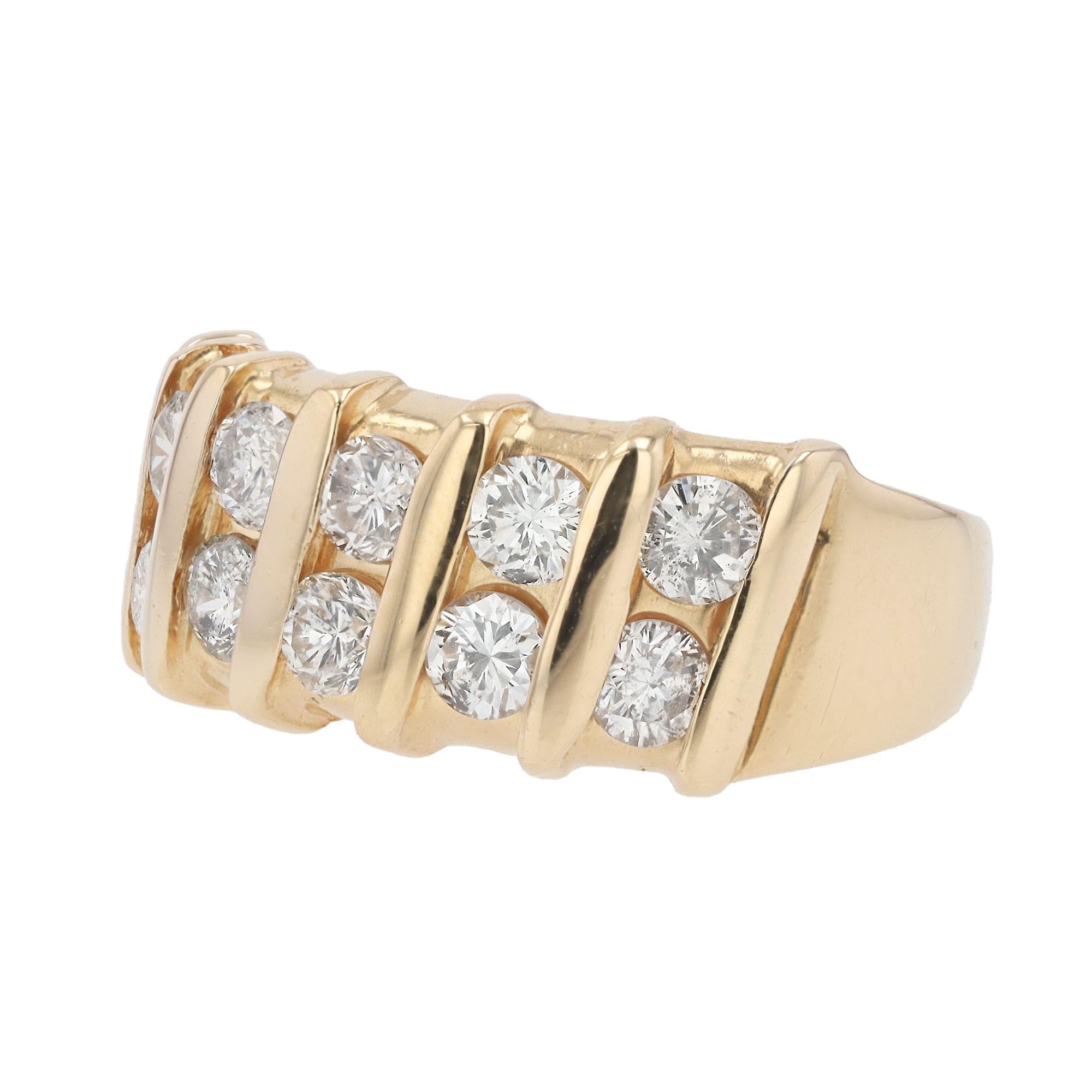 1980's Disco Glam Diamond 14K Yellow Gold Band