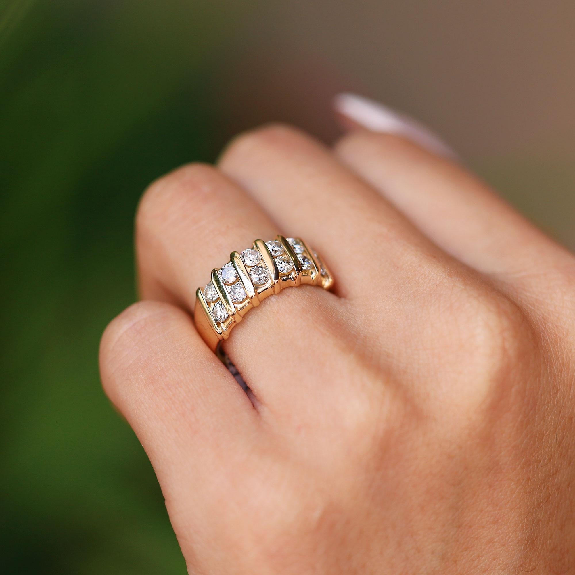 1980's Disco Glam Diamond 14K Yellow Gold Band