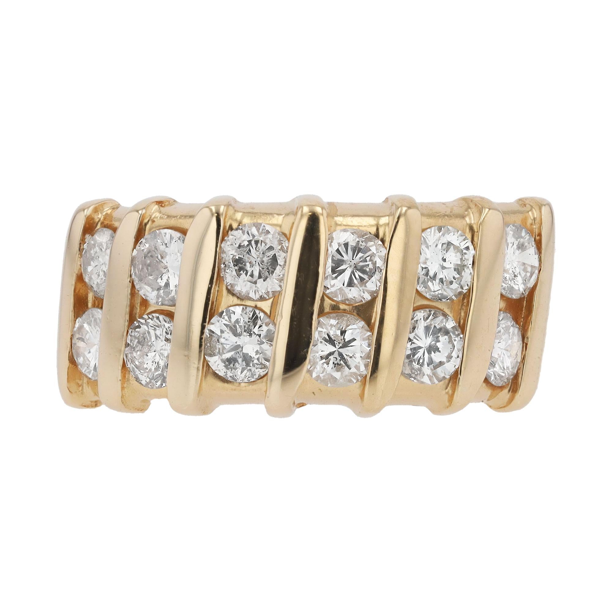 1980's Disco Glam Diamond 14K Yellow Gold Band