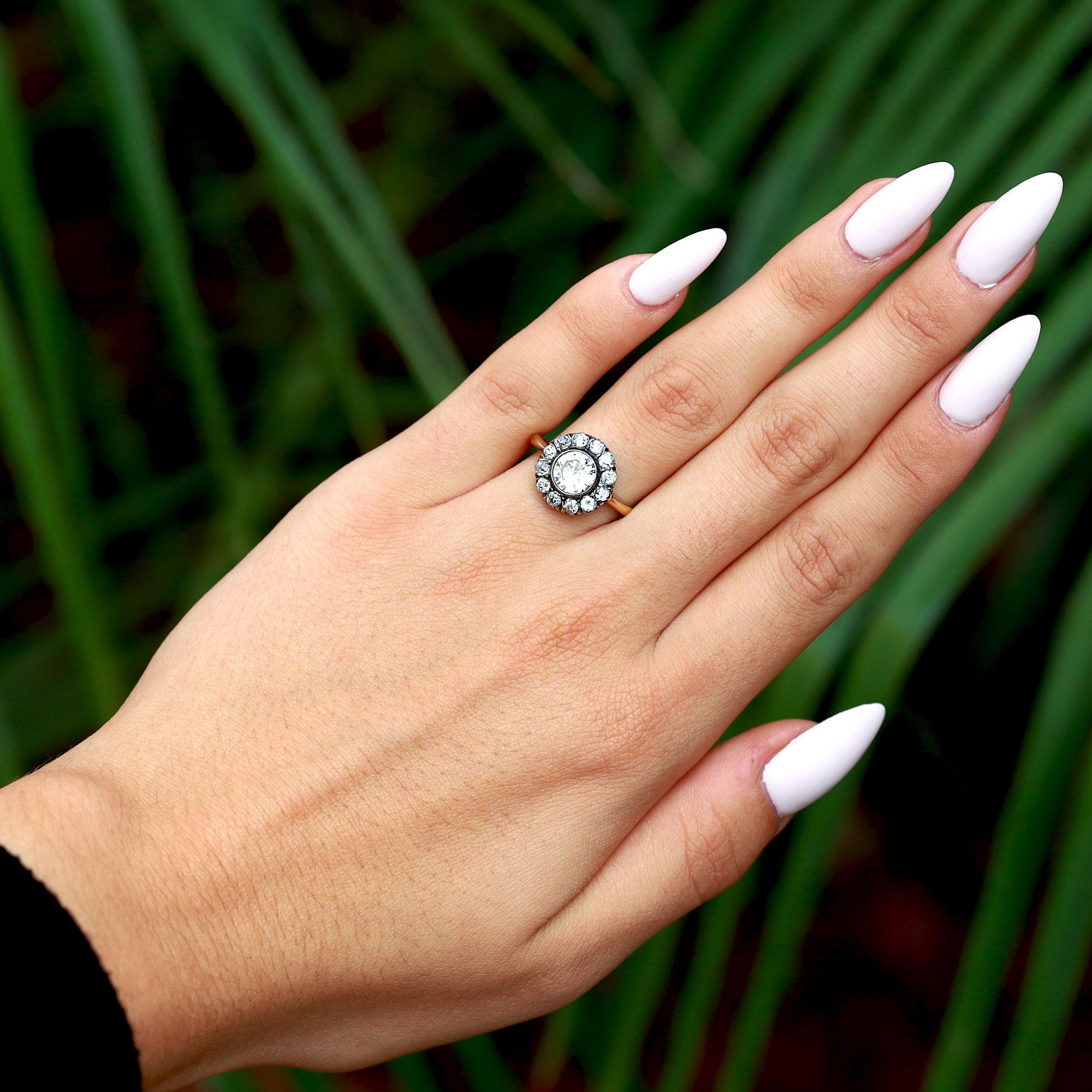 Estate Victorian Revival 1.42 Carat Diamond Cluster Engagement Ring