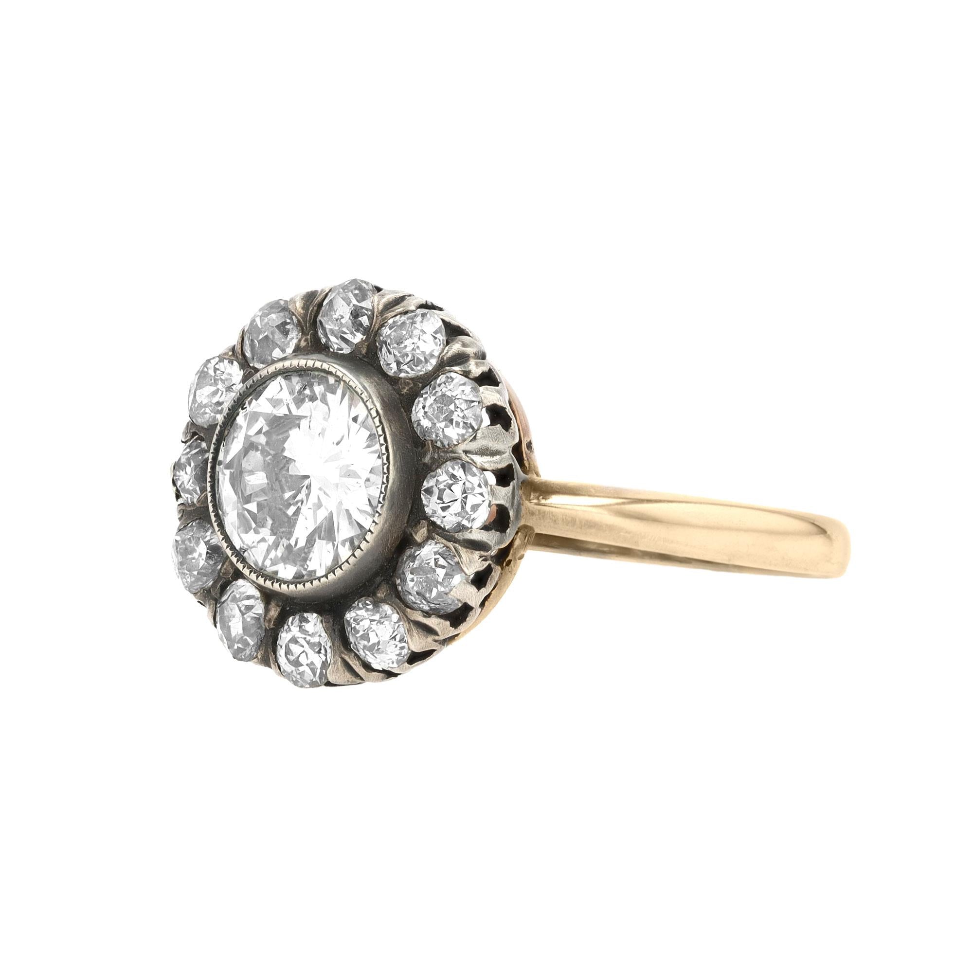 Estate Victorian Revival 1.42 Carat Diamond Cluster Engagement Ring