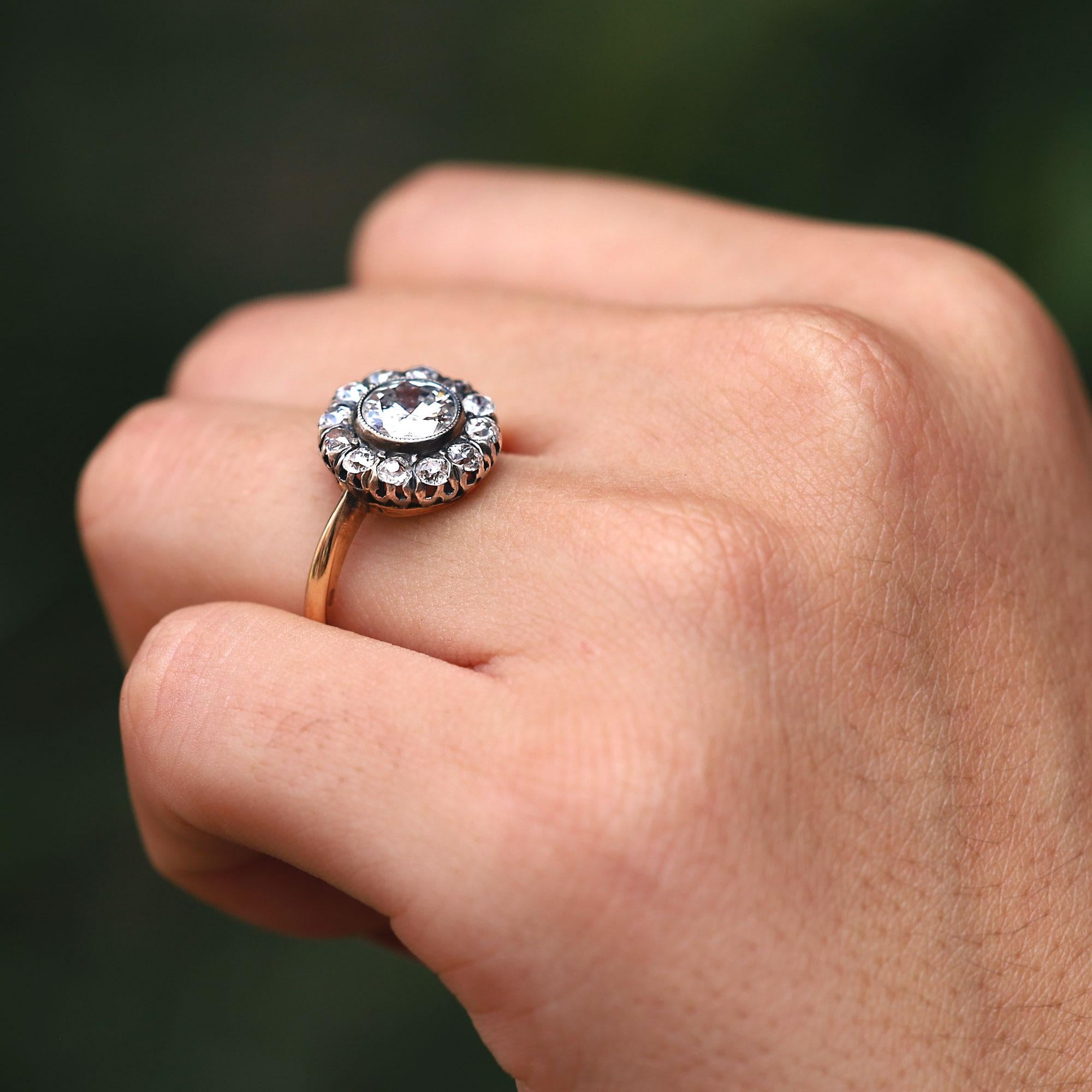 Estate Victorian Revival 1.42 Carat Diamond Cluster Engagement Ring