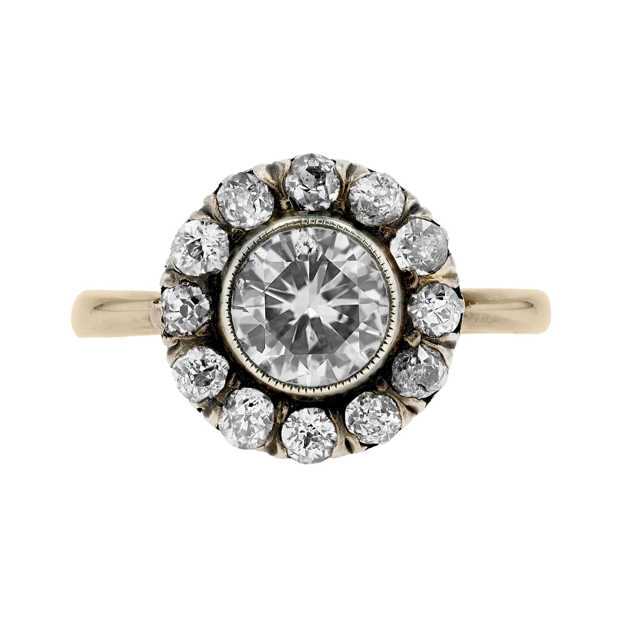 Estate Victorian Revival 1.42 Carat Diamond Cluster Engagement Ring