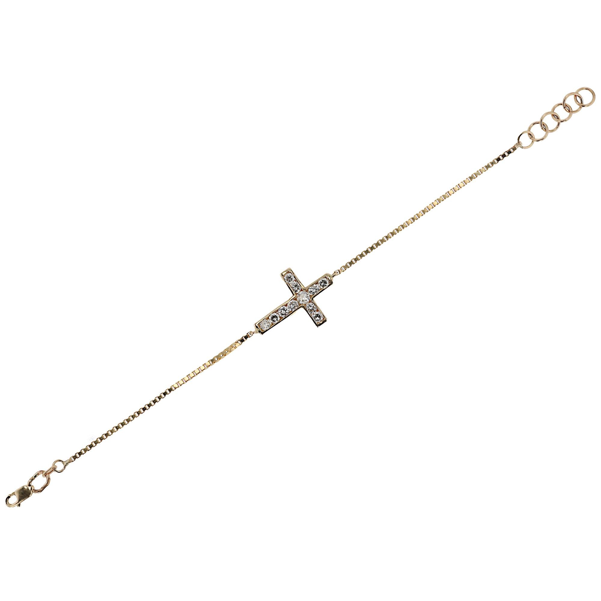 Vintage 1990s 3/4 Carat Diamond 14k Gold Cross Bracelet