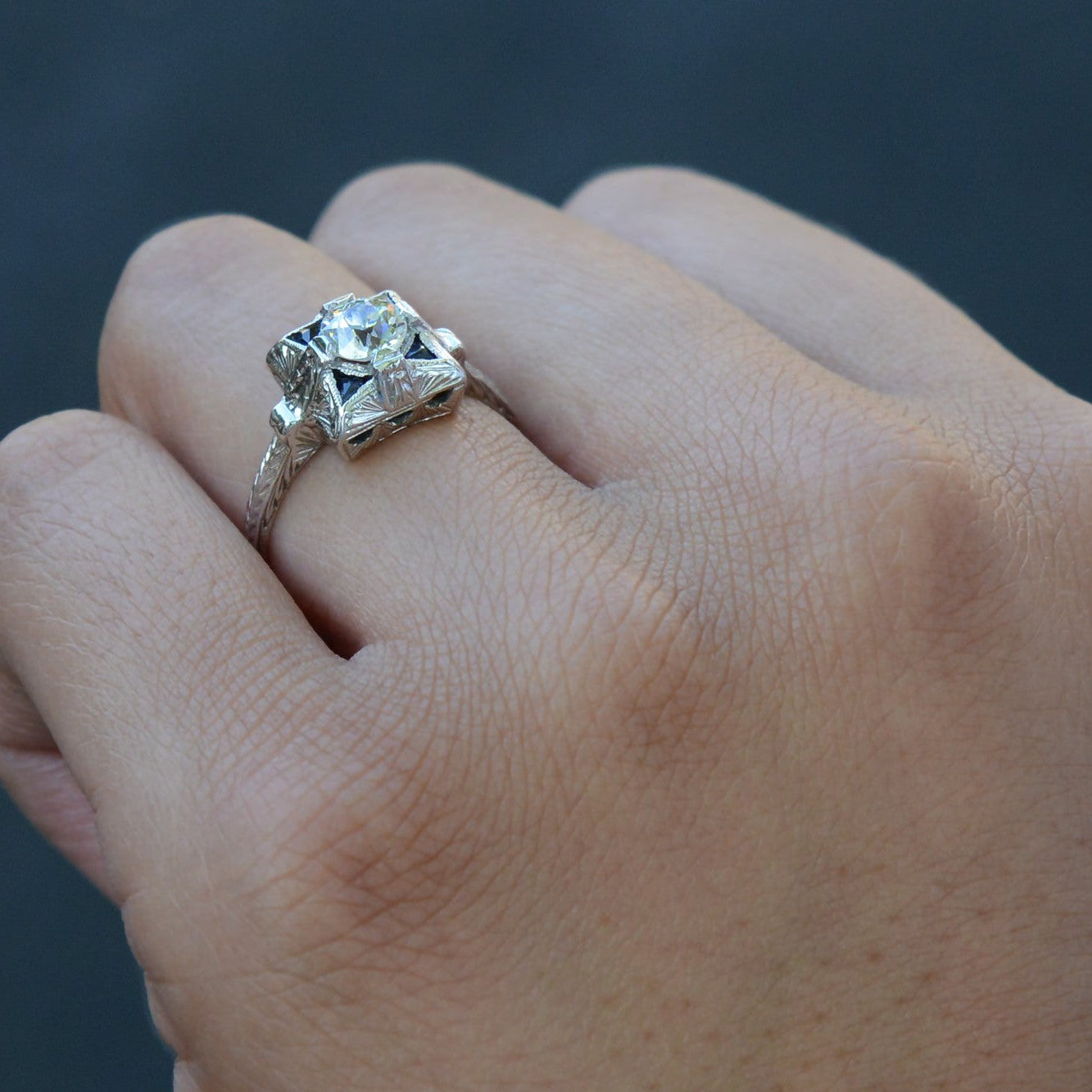 0.65ct Old European Cut Diamond Art Deco Engagement Ring