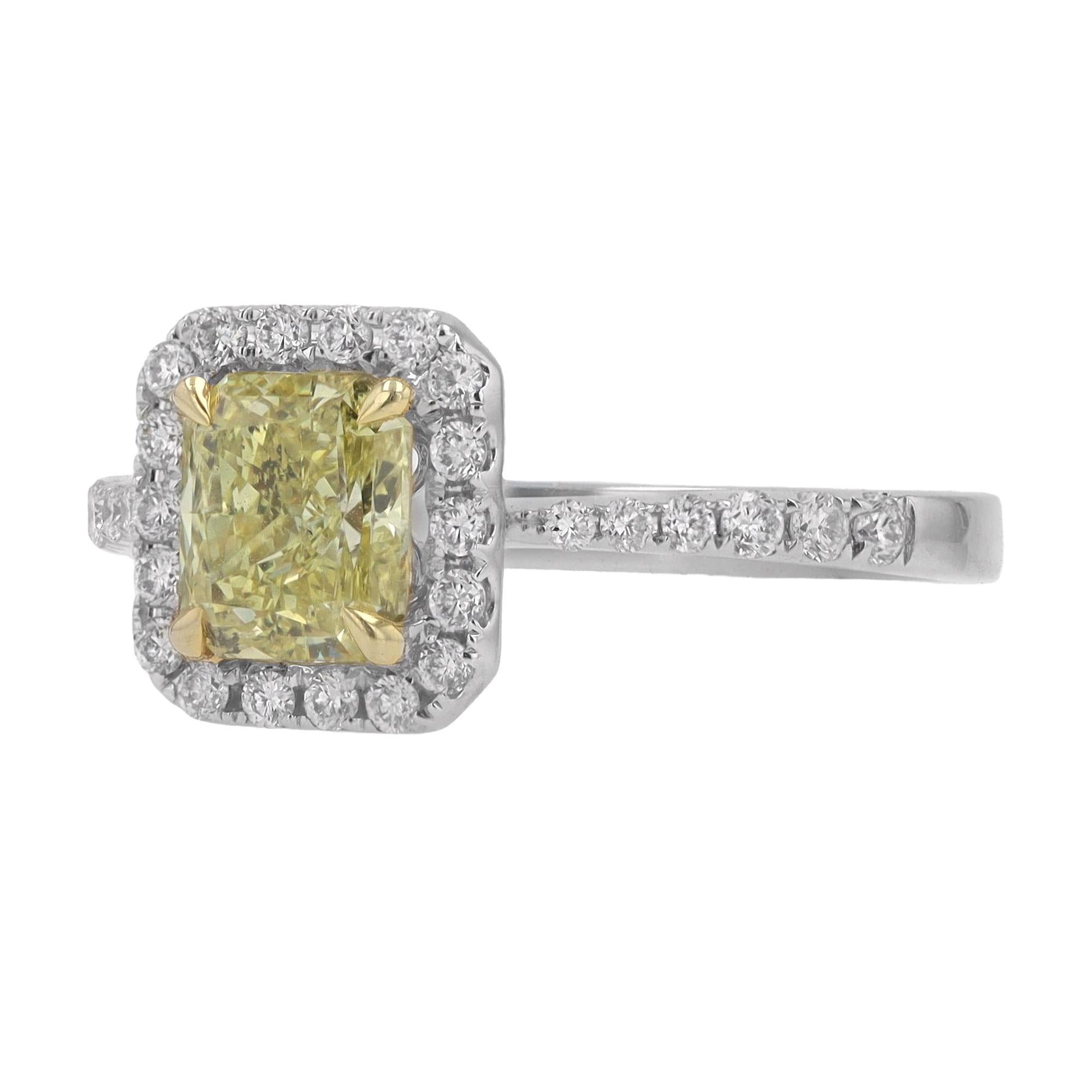 1.02 Carat Radiant Cut Fancy Intense Yellow Diamond Engagement Ring