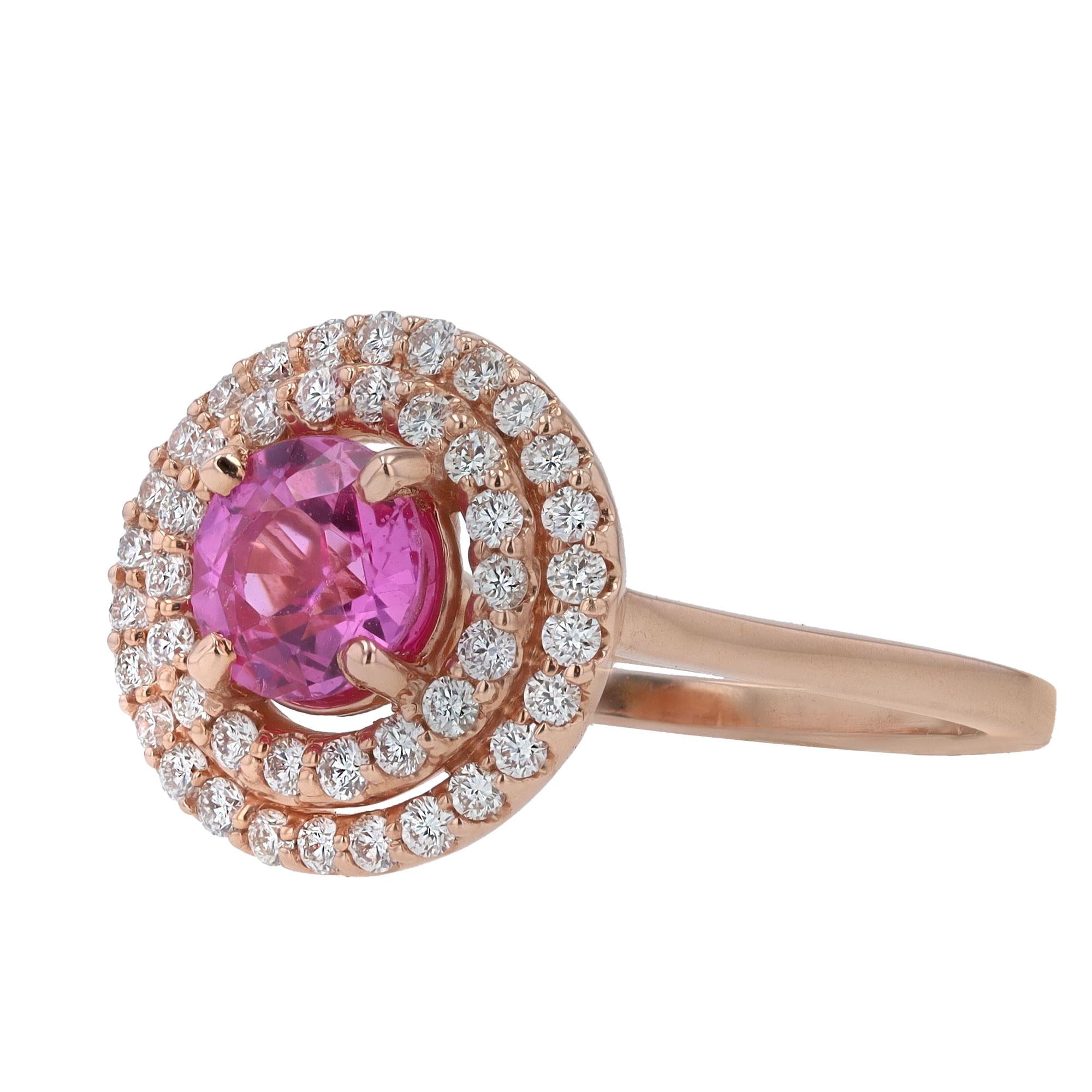 New Barbie Pink Sapphire and Diamond Double-Halo Engagement Ring