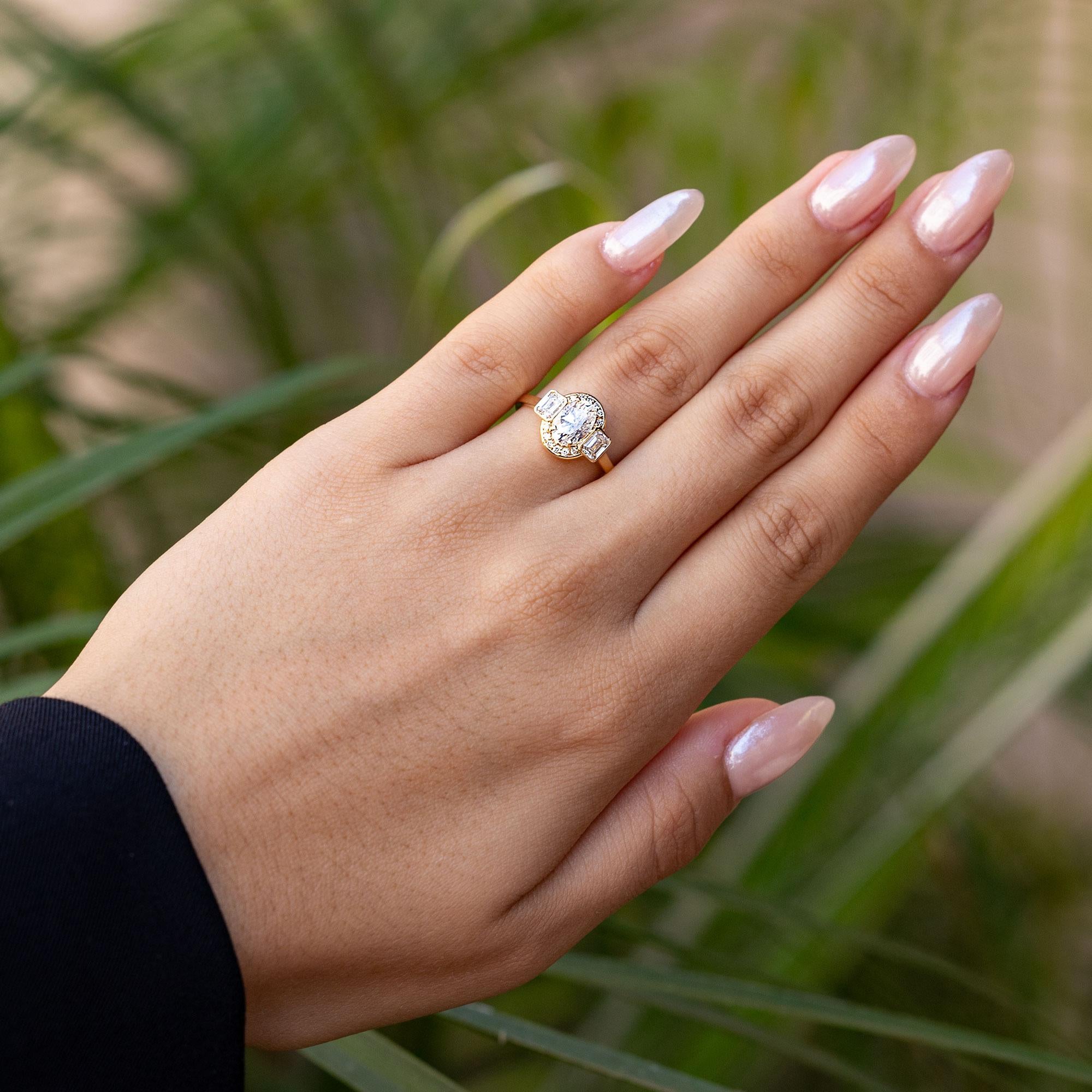 1.50 Carat Oval Diamond Yellow Gold Halo Engagement Ring