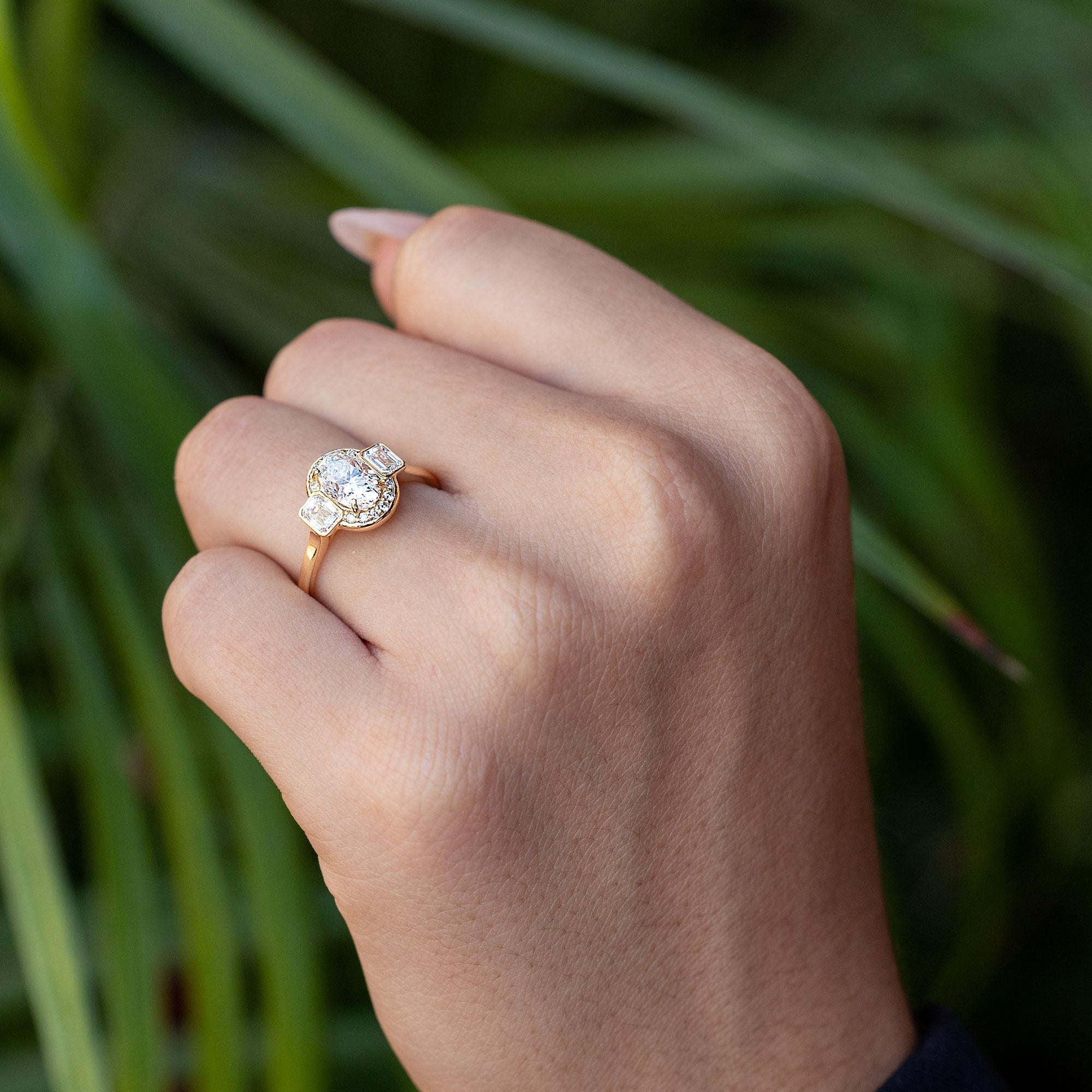 1.50 Carat Oval Diamond Yellow Gold Halo Engagement Ring