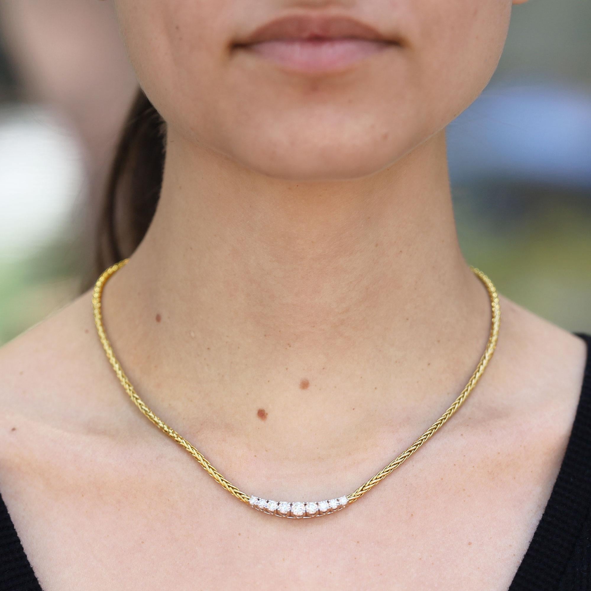 9 Stone 1.09 Carat Diamond 18k Yellow Gold & Platinum Anniversary Necklace