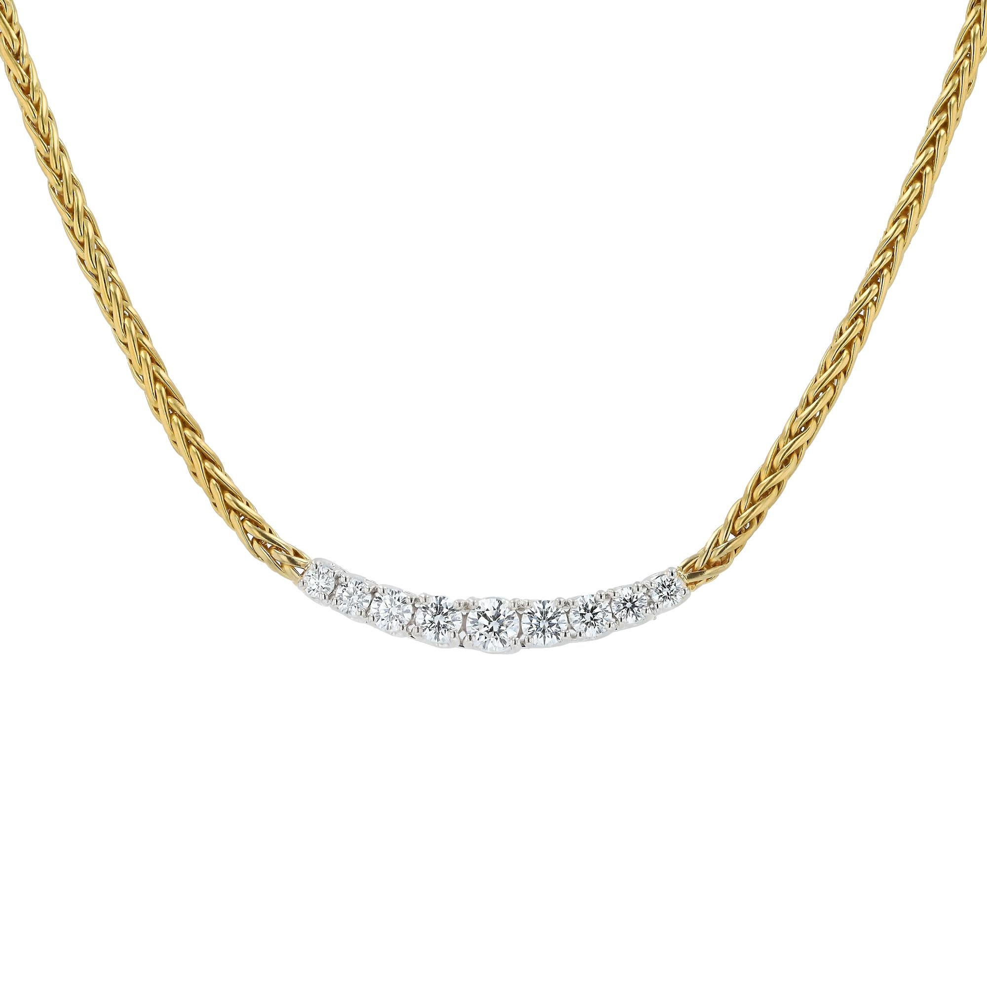 9 Stone 1.09 Carat Diamond 18k Yellow Gold & Platinum Anniversary Necklace