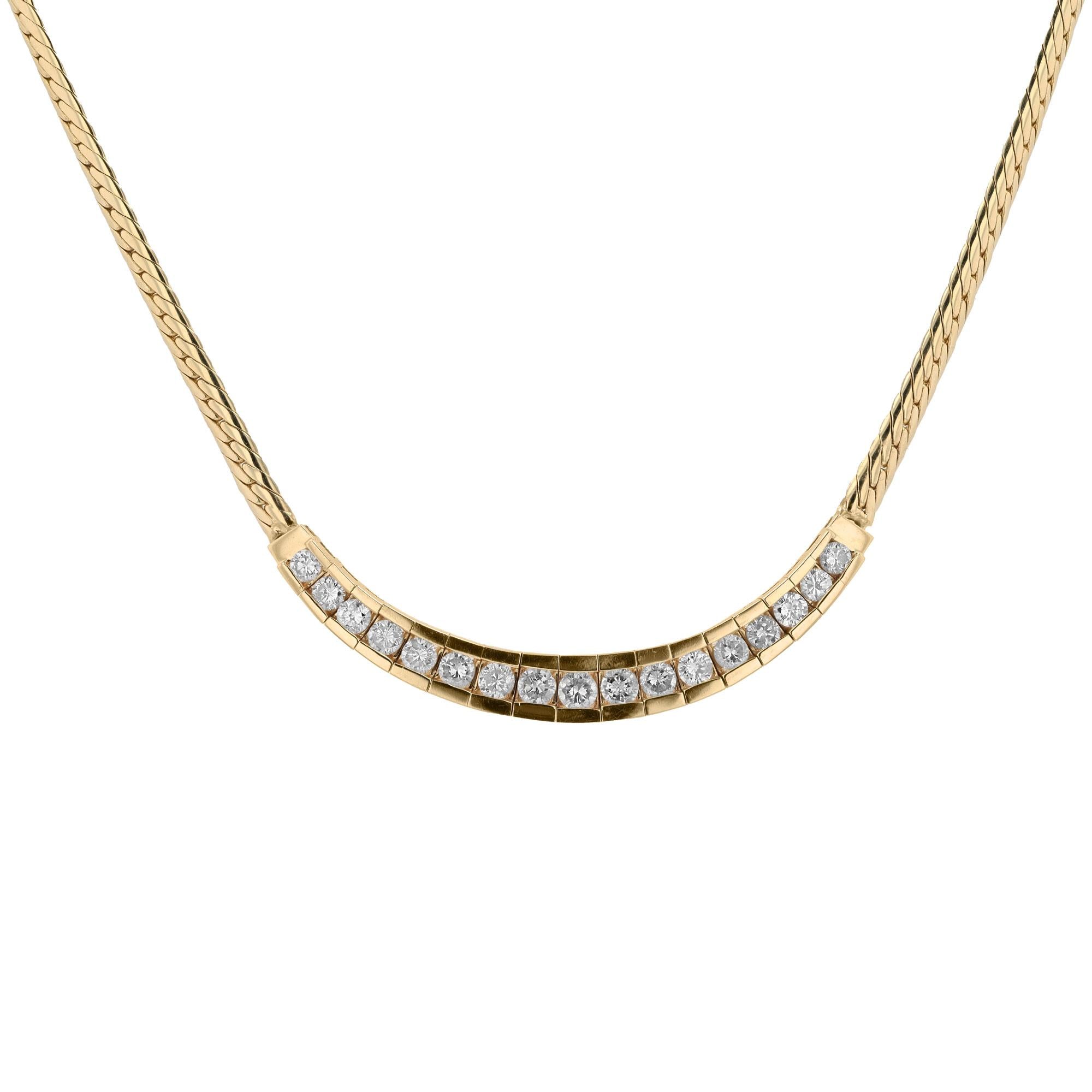 1980s Vintage 1.10 Ctw Diamond 14k Yellow Gold Bib Necklace