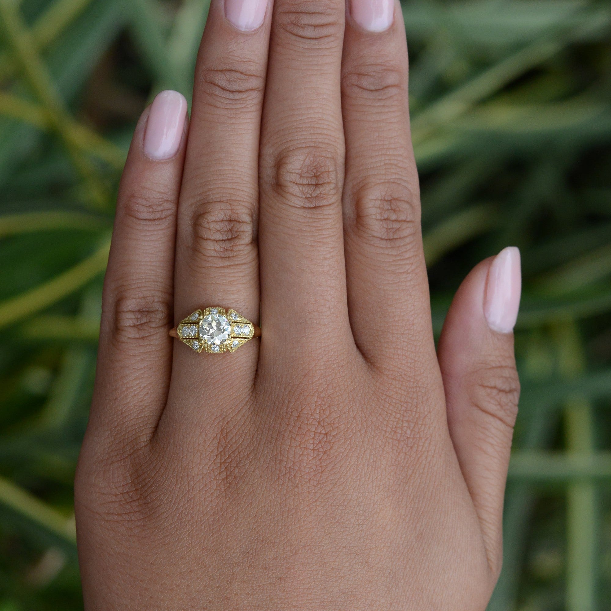 1 Carat Old European Cut Diamond Art Deco Engagement Ring