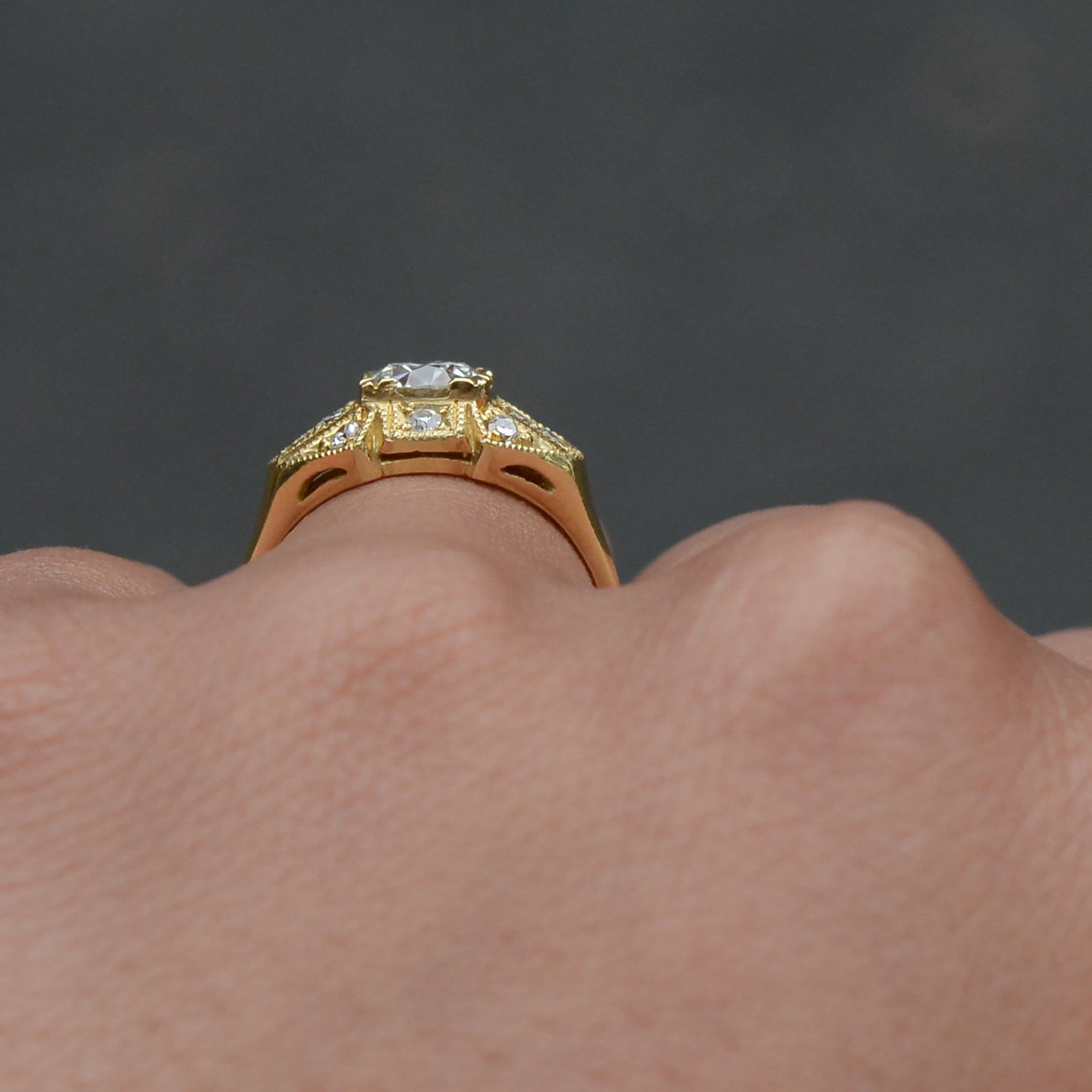 1 Carat Old European Cut Diamond Art Deco Engagement Ring