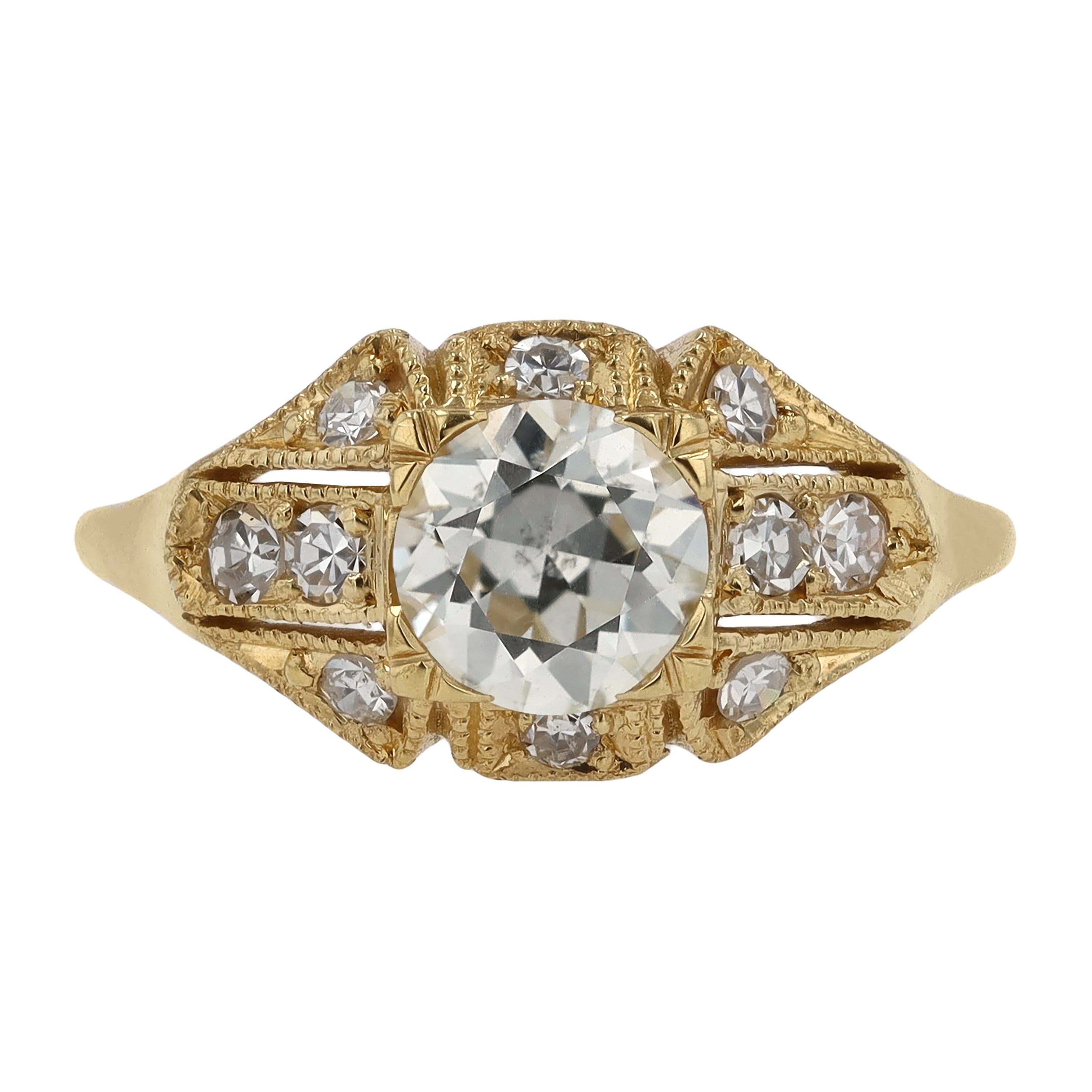 1 Carat Old European Cut Diamond Art Deco Engagement Ring