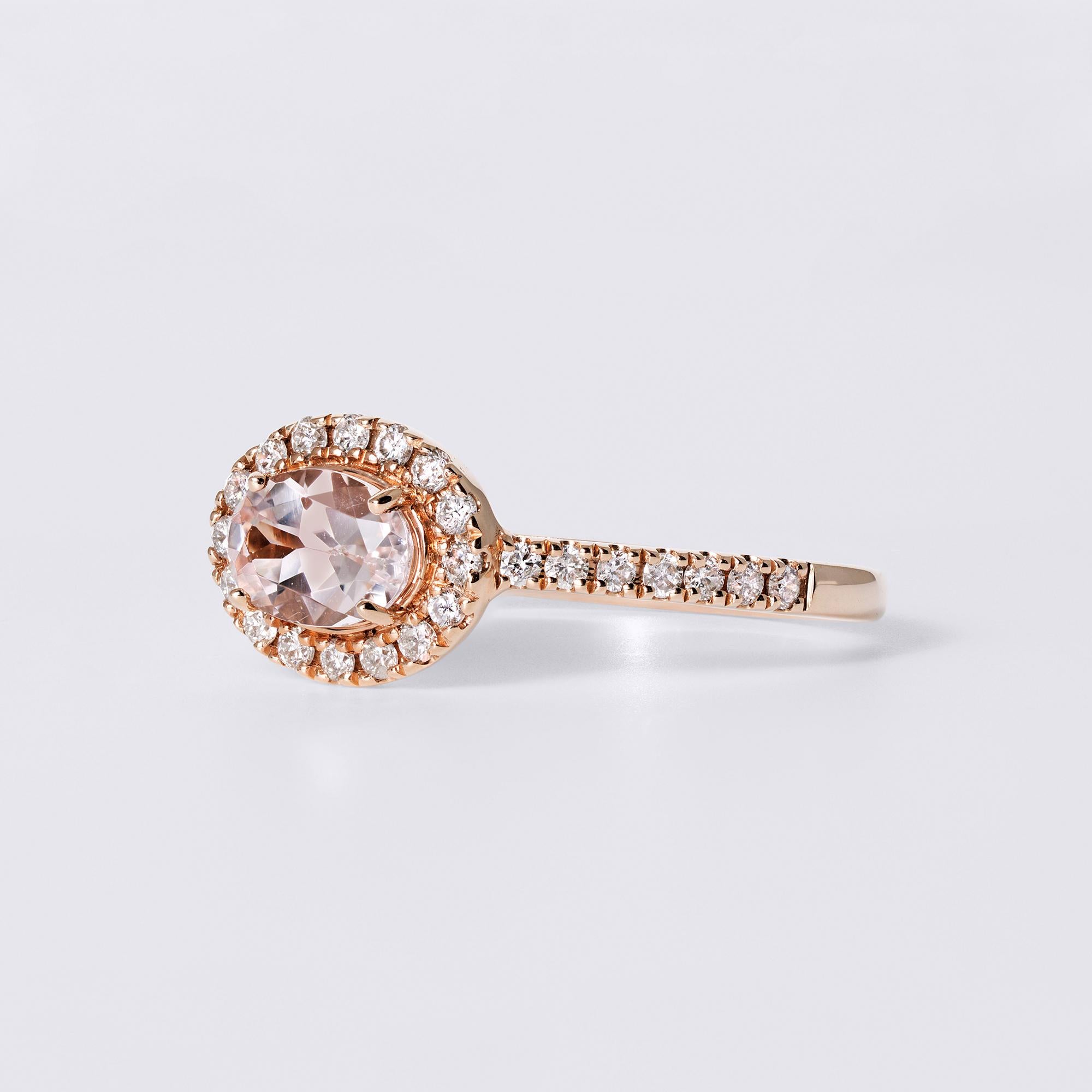 Oval Morganite and Diamond 14k Rose Gold Halo Engagement Ring