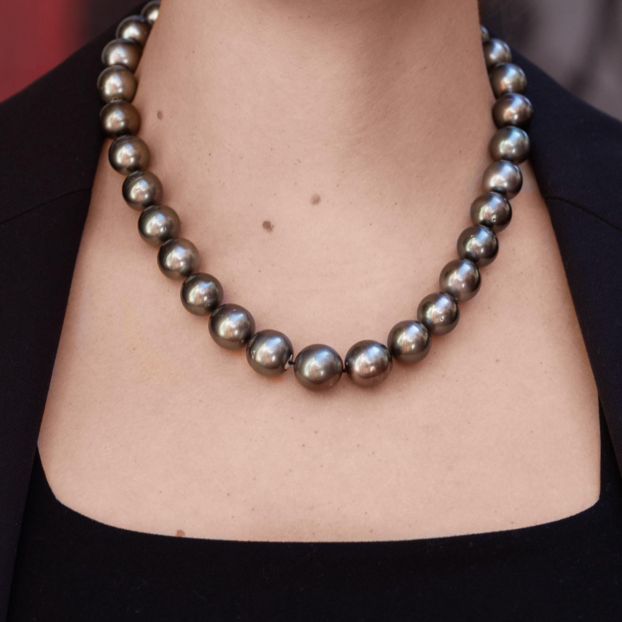 12-14mm Black Tahitian Pearl Strand with 14k Vintage Clasp