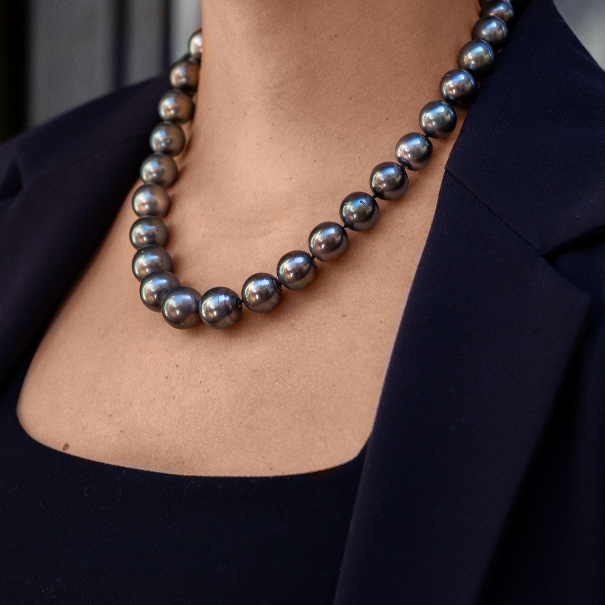 12-14mm Black Tahitian Pearl Strand with 14k Vintage Clasp