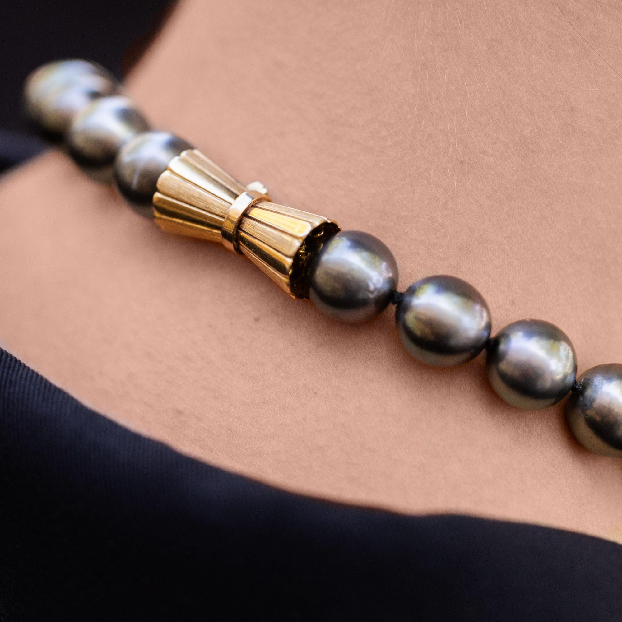 12-14mm Black Tahitian Pearl Strand with 14k Vintage Clasp