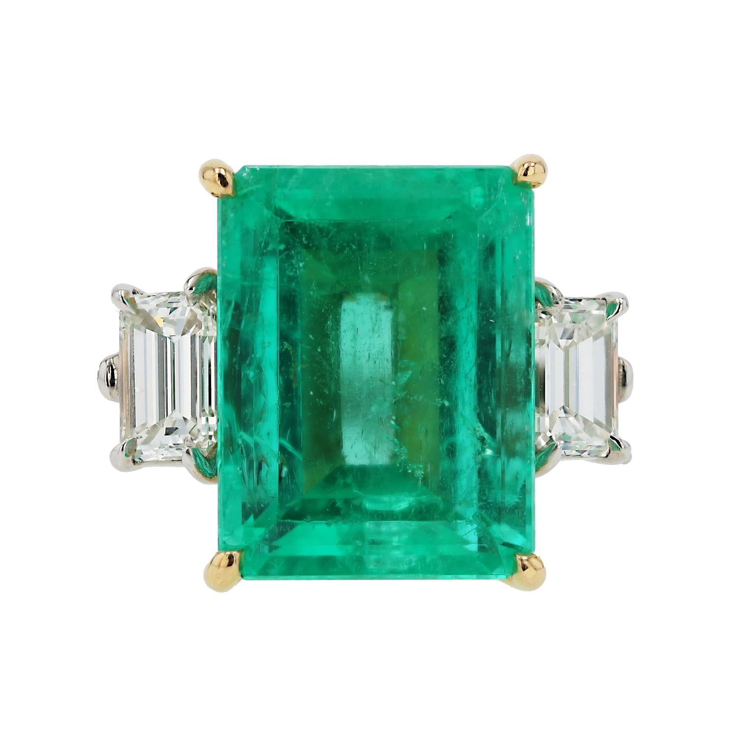 Impressive 12.43ct Emerald and Diamond Platinum Vintage Aletto Bros. Ring