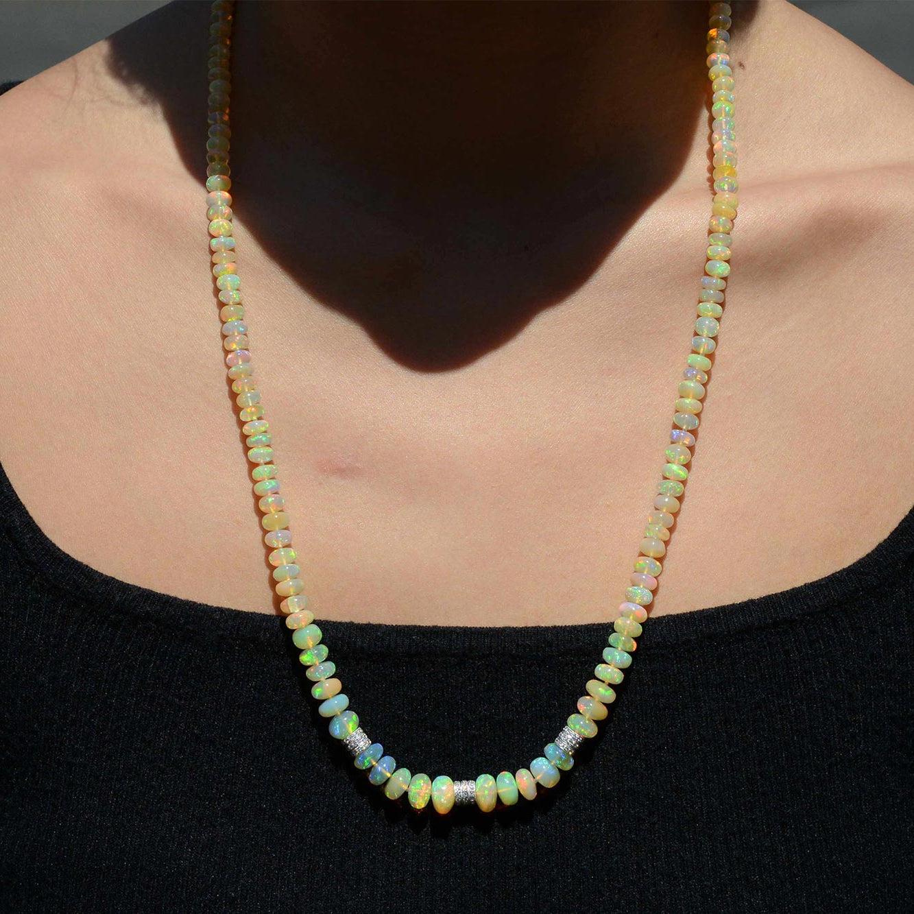 125 Carat Opal Beads & Diamond Necklace