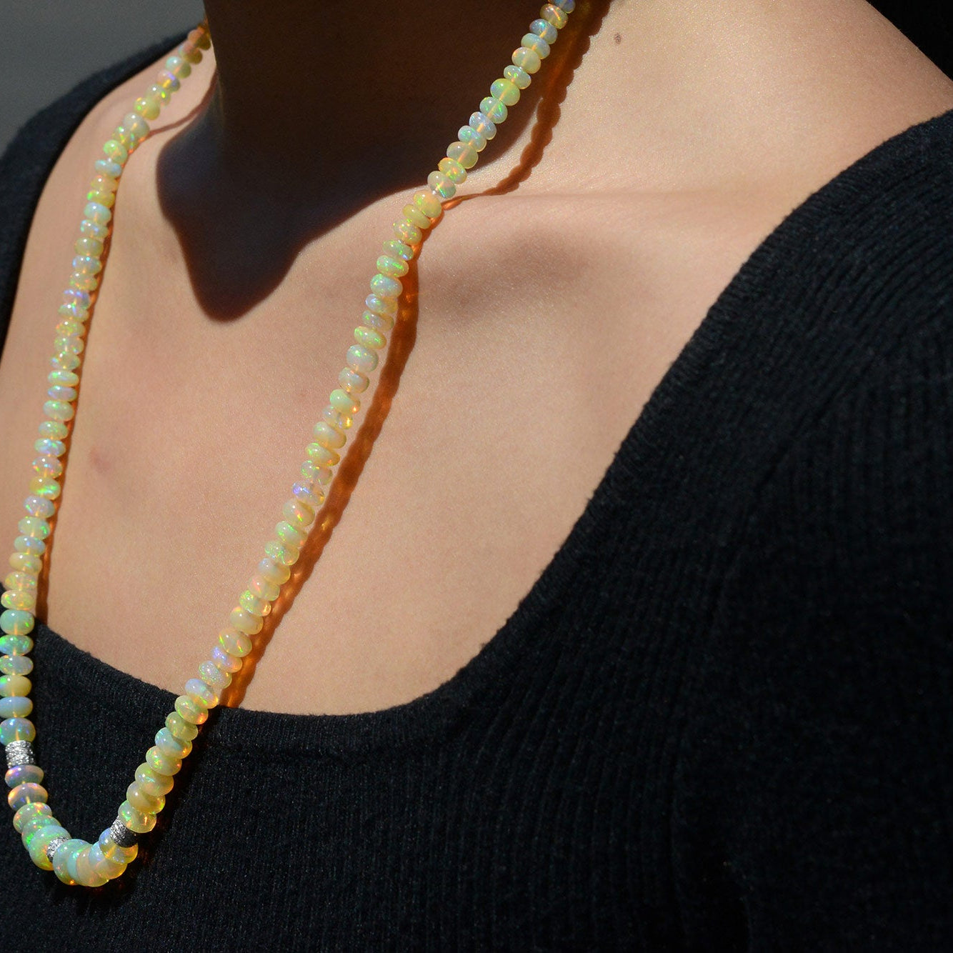 125 Carat Opal Beads & Diamond Necklace