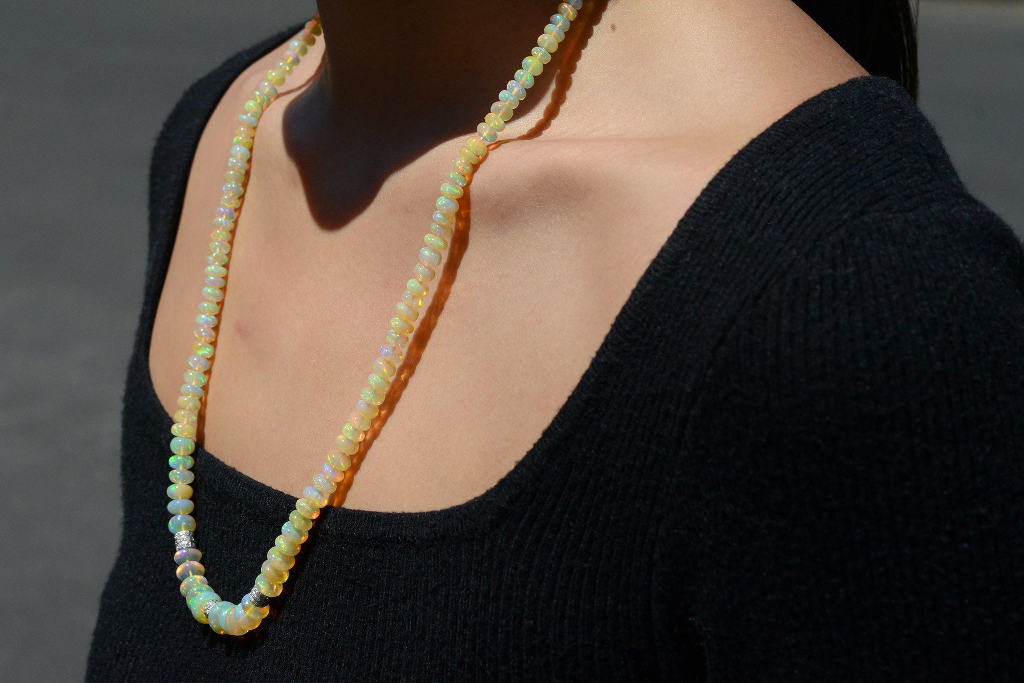 125 Carat Opal Beads & Diamond Necklace
