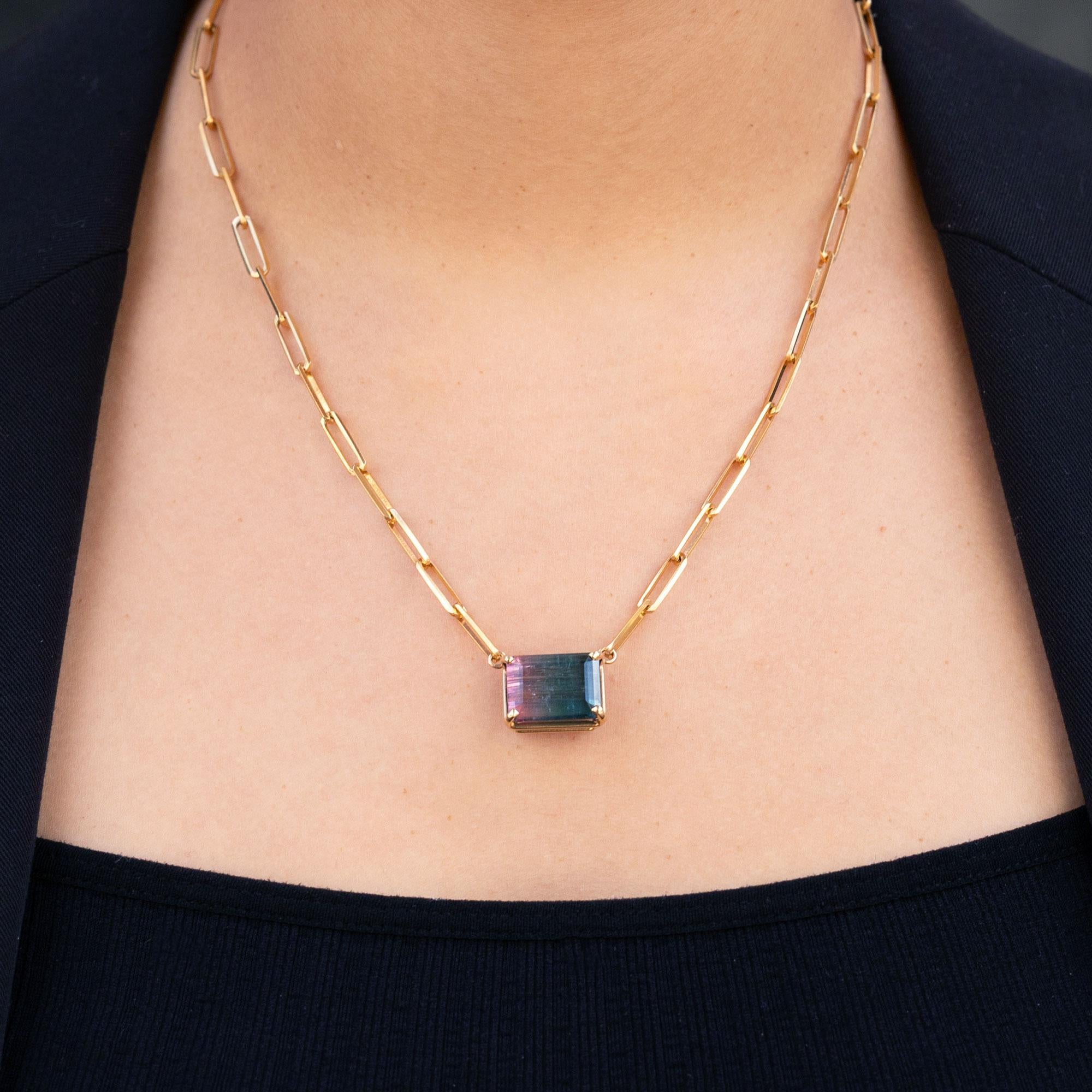15.17 Carat Watermelon Tourmaline Paperclip Link Necklace