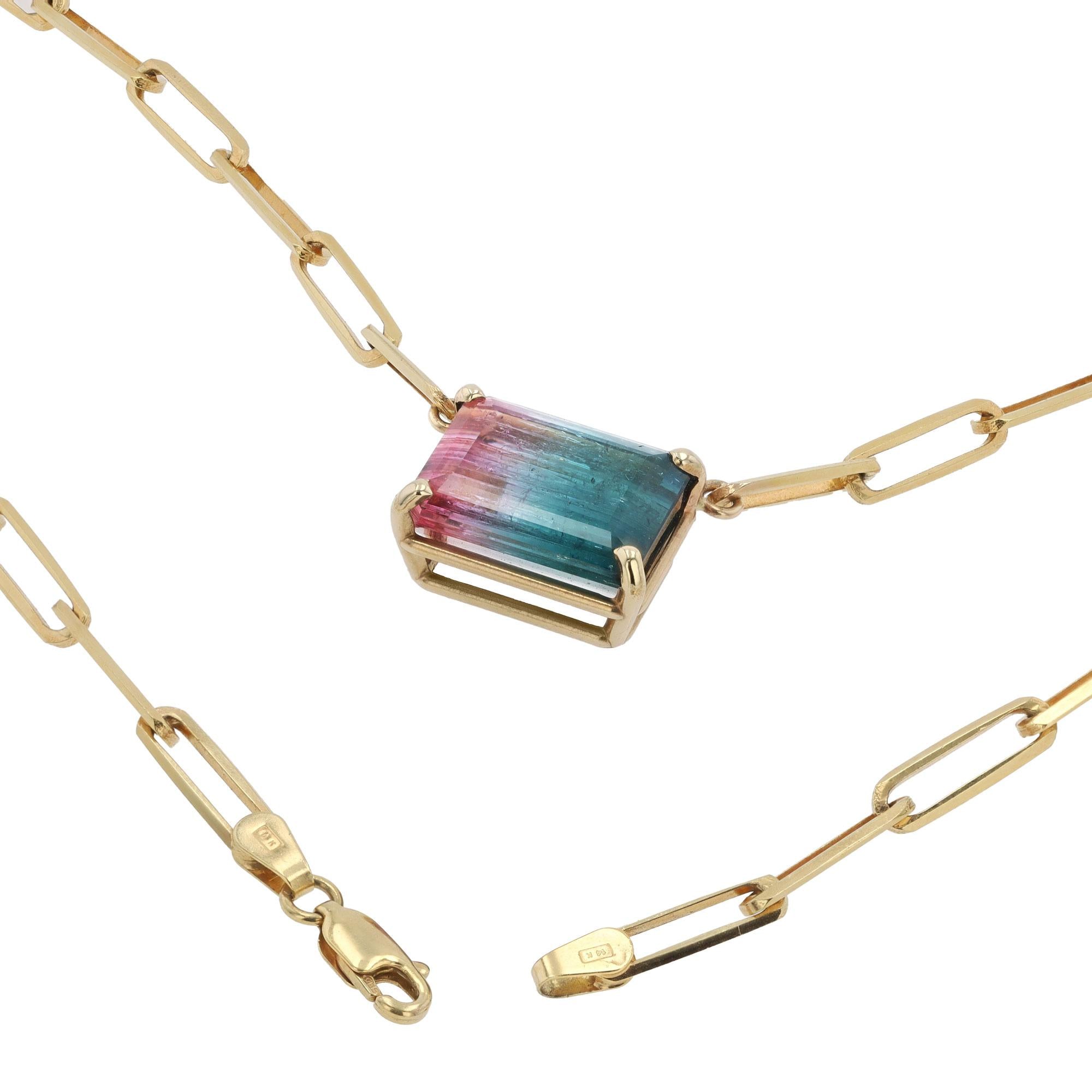 15.17 Carat Watermelon Tourmaline Paperclip Link Necklace
