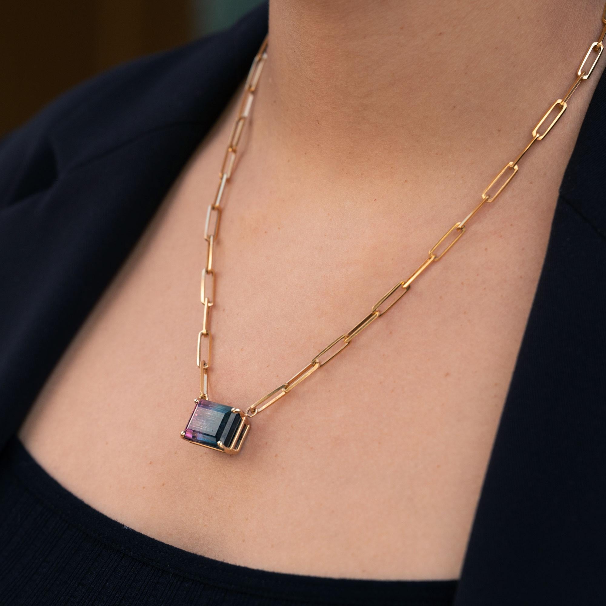 15.17 Carat Watermelon Tourmaline Paperclip Link Necklace