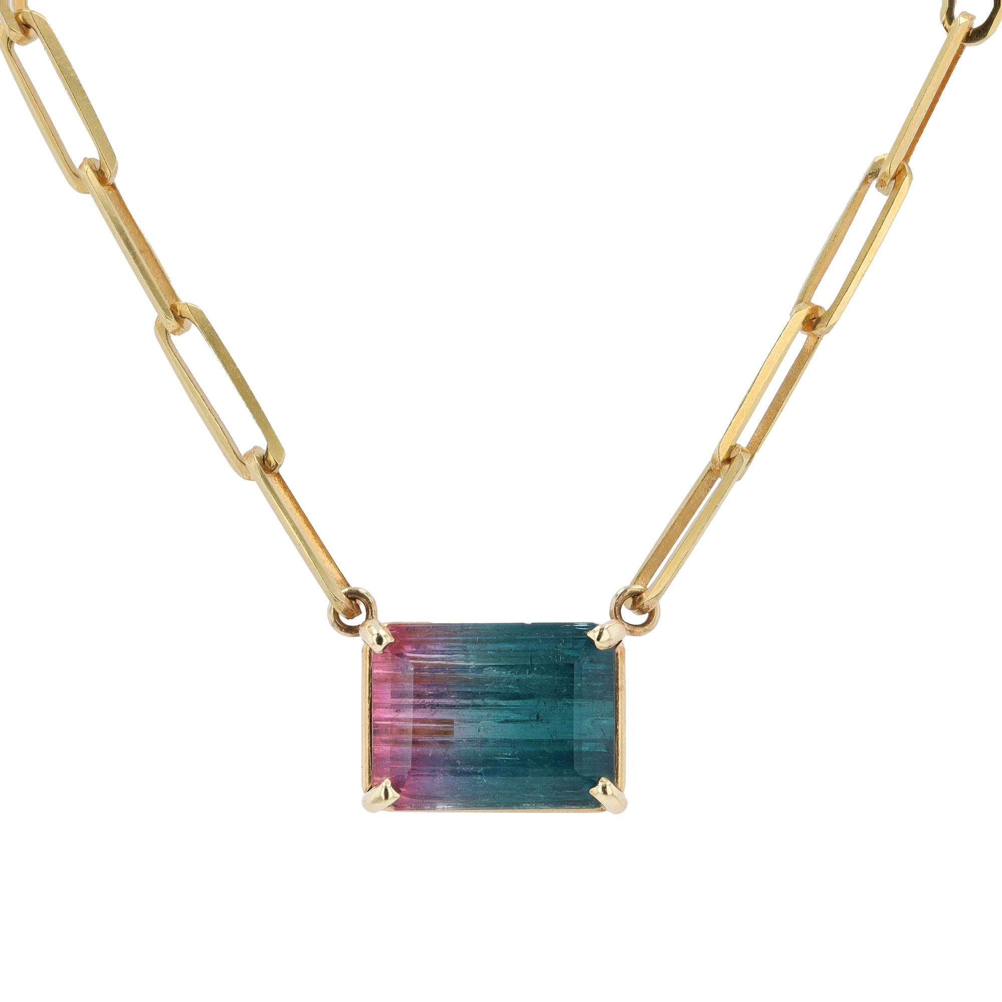 15.17 Carat Watermelon Tourmaline Paperclip Link Necklace