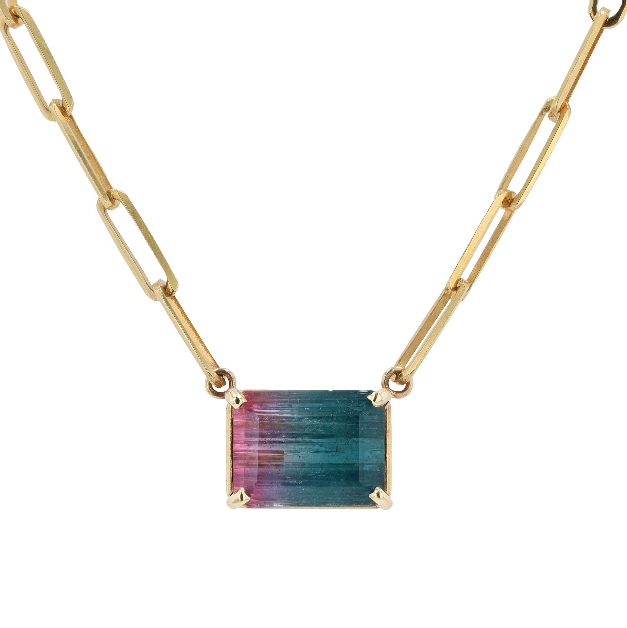 15.17 Carat Watermelon Tourmaline Paperclip Link Necklace
