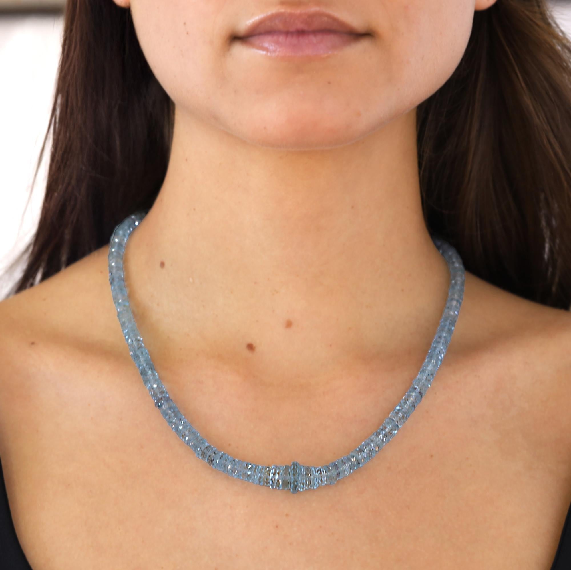 145 Carats Aquamarine Strand Beaded Necklace