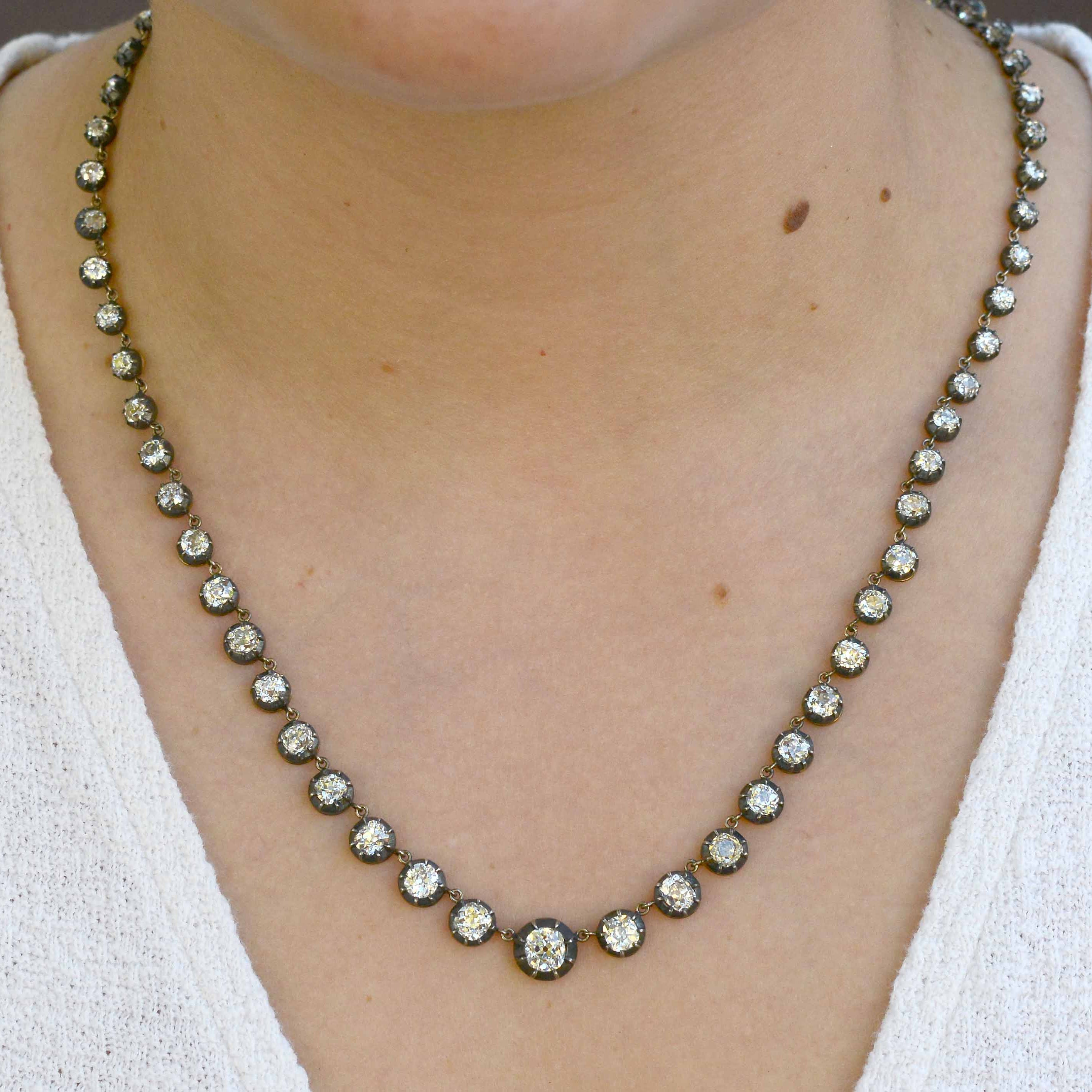 16 Carat Old Mine Cut Diamond Victorian Style Riviere' Necklace