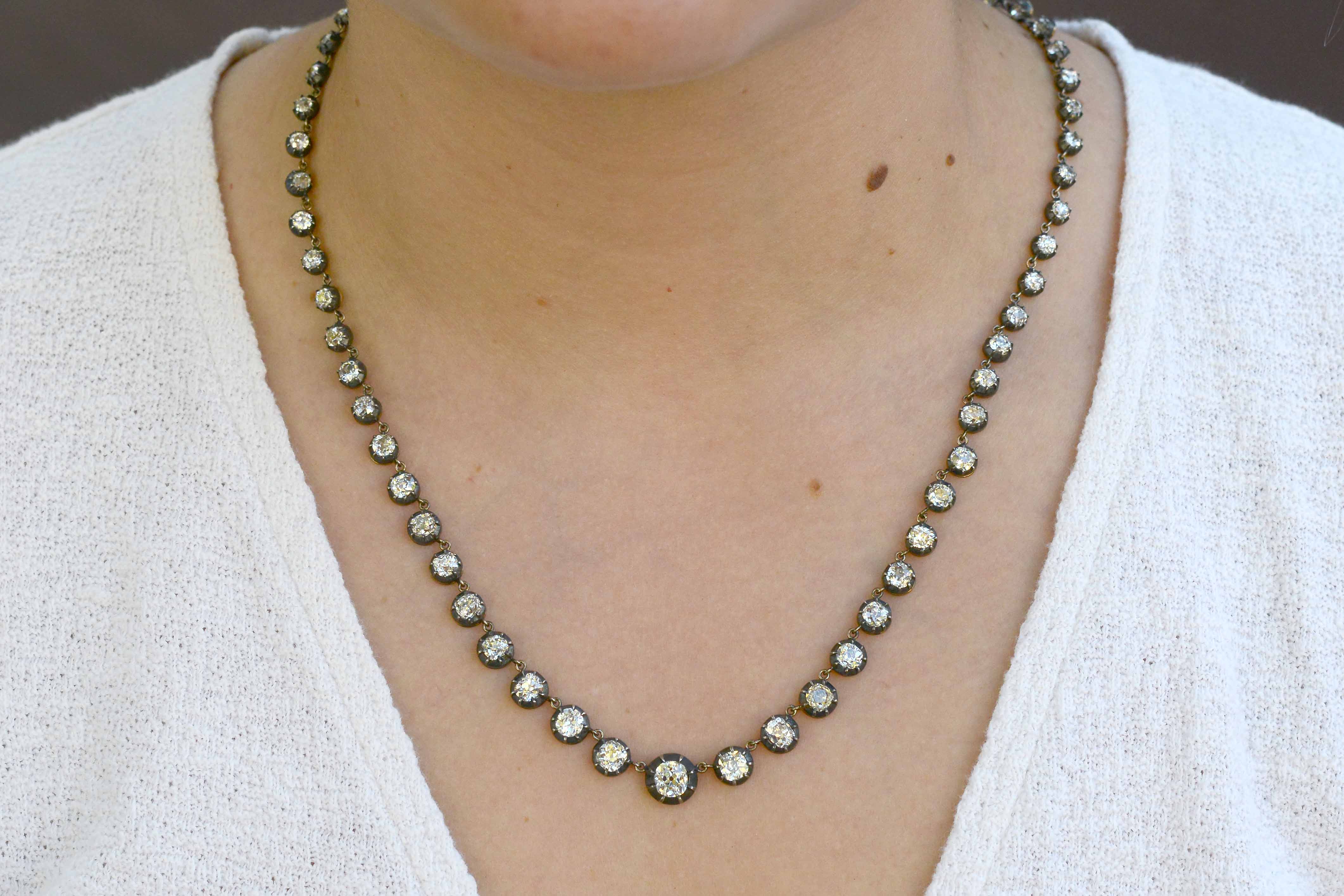 16 Carat Old Mine Cut Diamond Victorian Style Riviere' Necklace