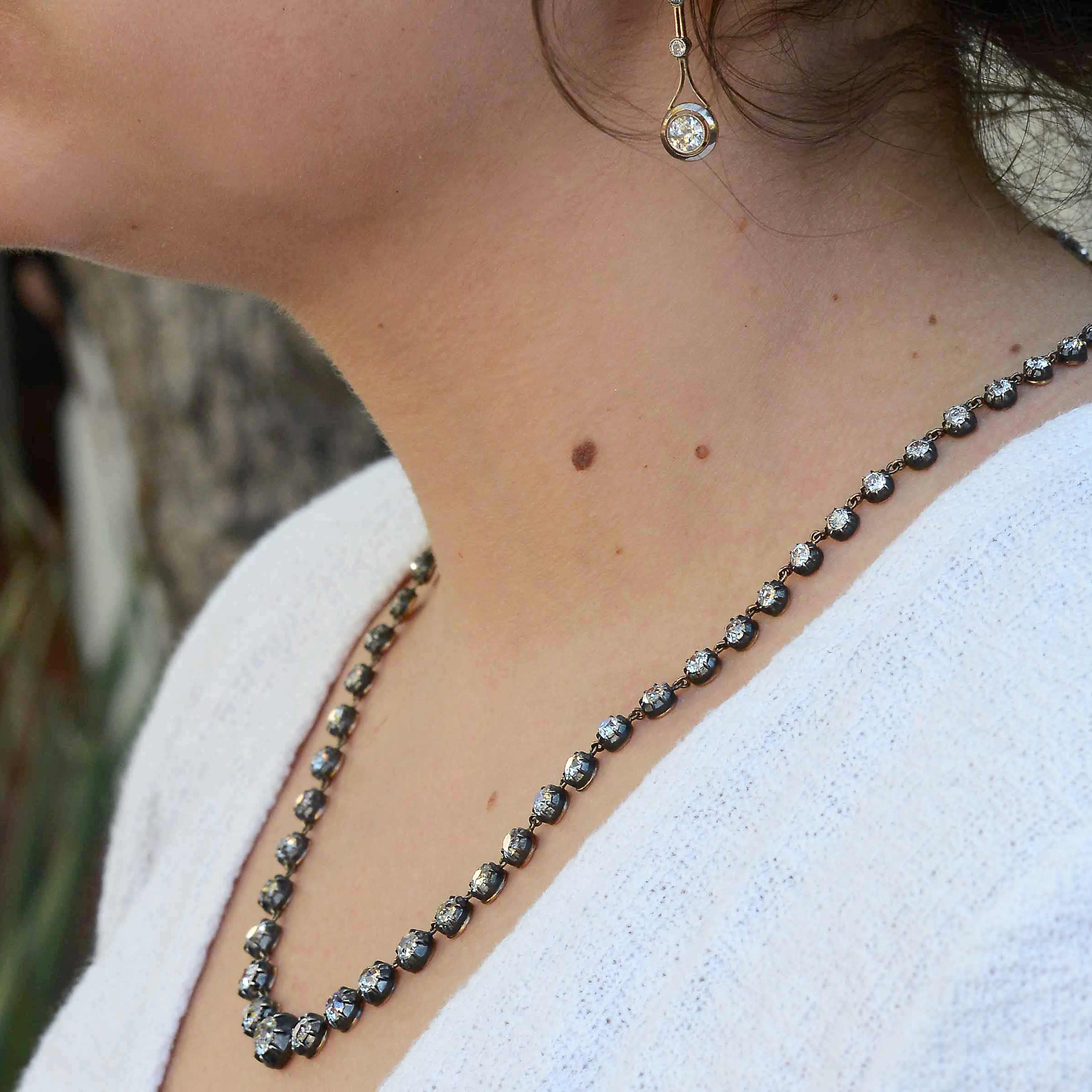 16 Carat Old Mine Cut Diamond Victorian Style Riviere' Necklace