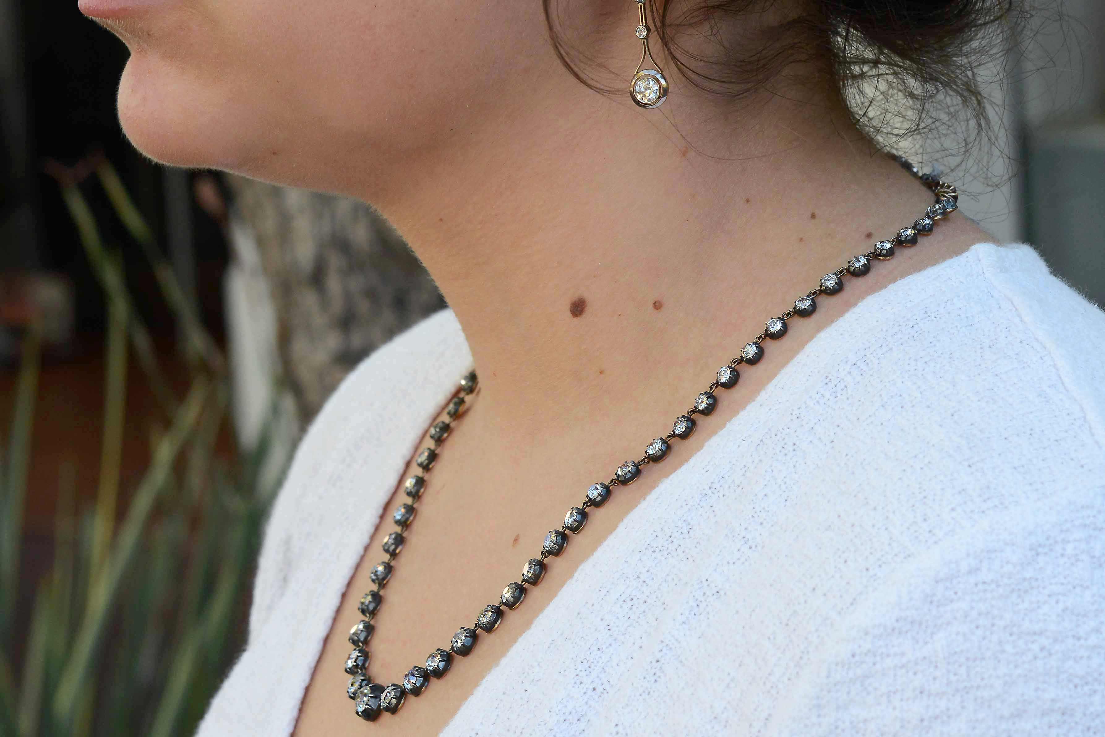 16 Carat Old Mine Cut Diamond Victorian Style Riviere' Necklace