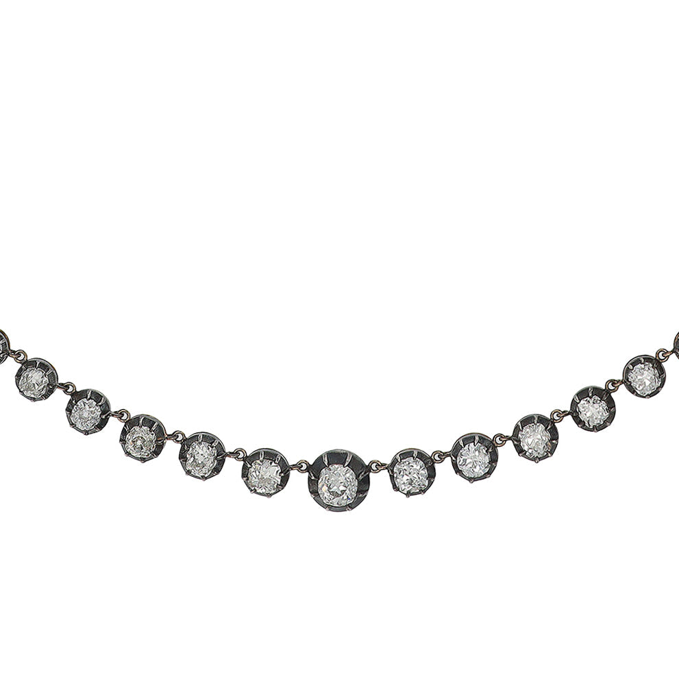 16 Carat Old Mine Cut Diamond Victorian Style Riviere' Necklace