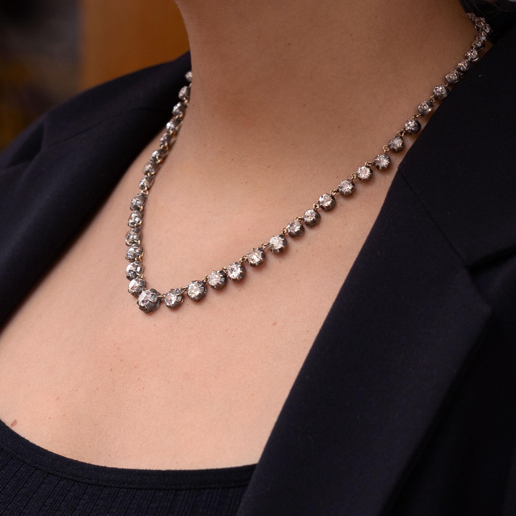 17 Carat Old Mine Cut Diamond Victorian Style Riviere' Necklace