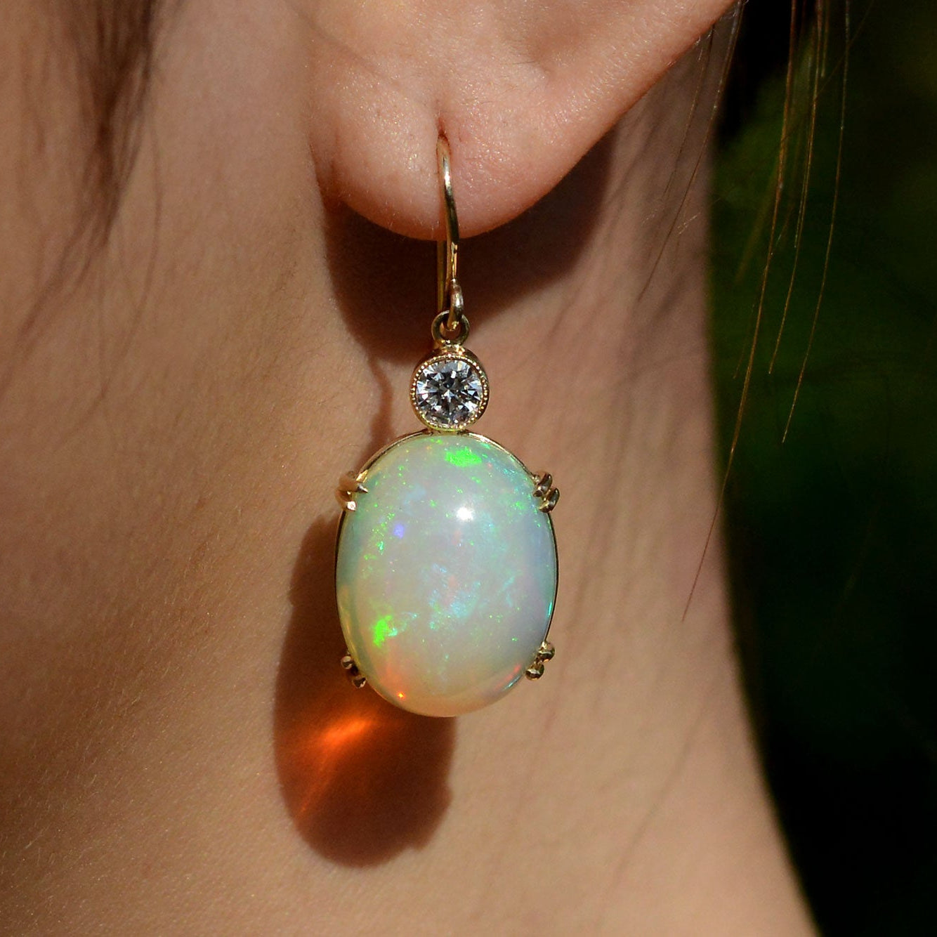 17 Carat Opal & Diamond Dangle Earrings