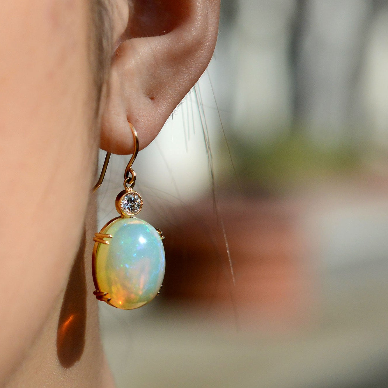 17 Carat Opal & Diamond Dangle Earrings