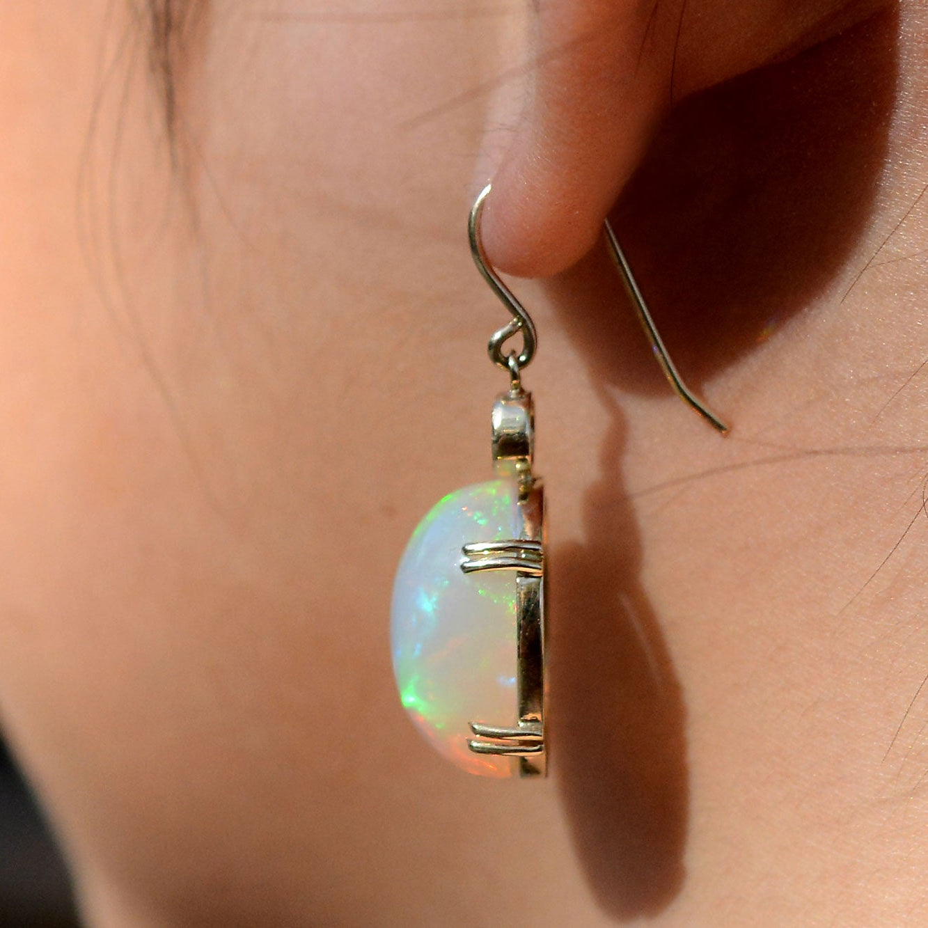 17 Carat Opal & Diamond Dangle Earrings