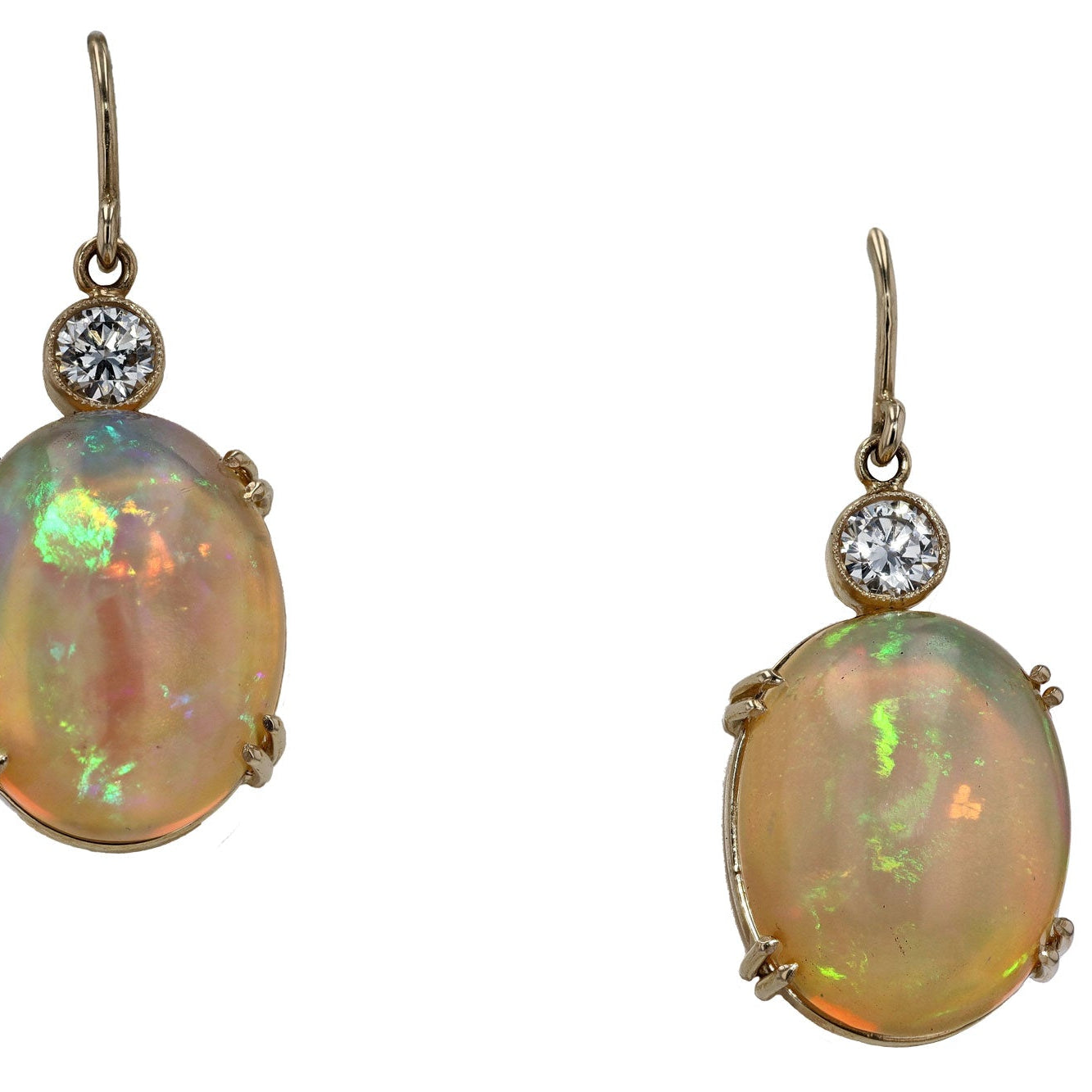 17 Carat Opal & Diamond Dangle Earrings