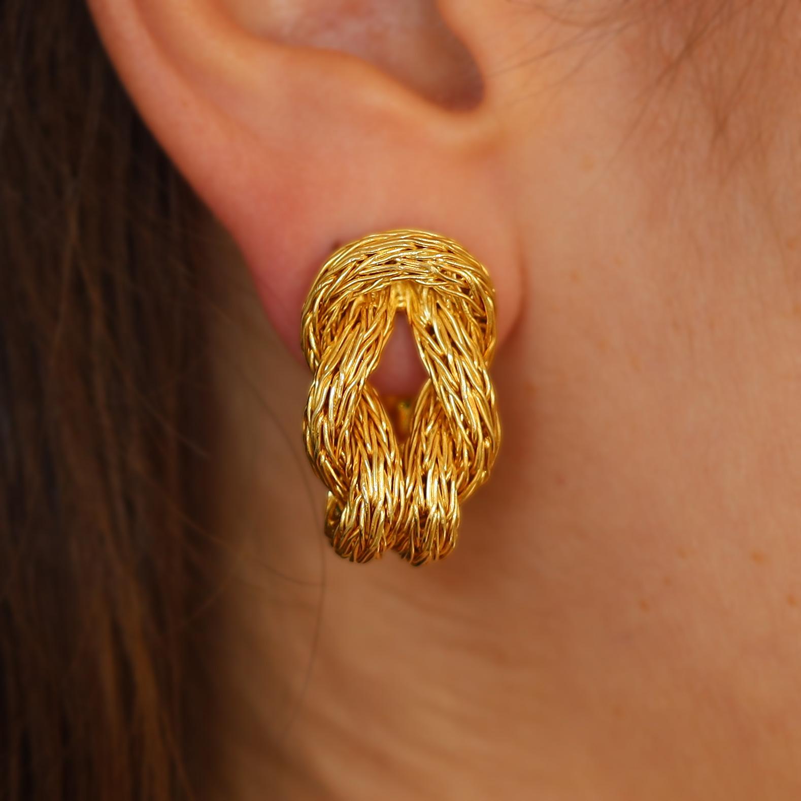 Vintage Hollywood Glam 18K Gold Byzantine Hercules Knot Earrings