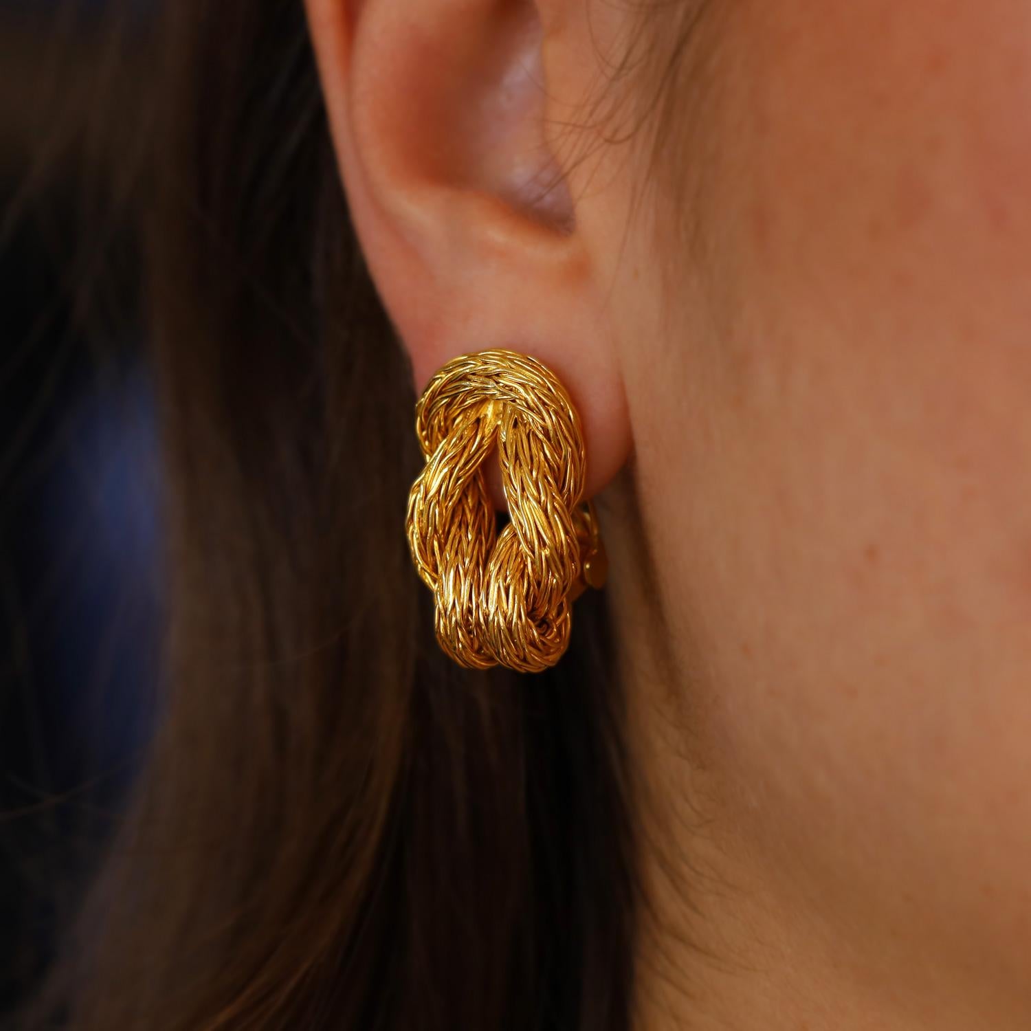 Vintage Hollywood Glam 18K Gold Byzantine Hercules Knot Earrings