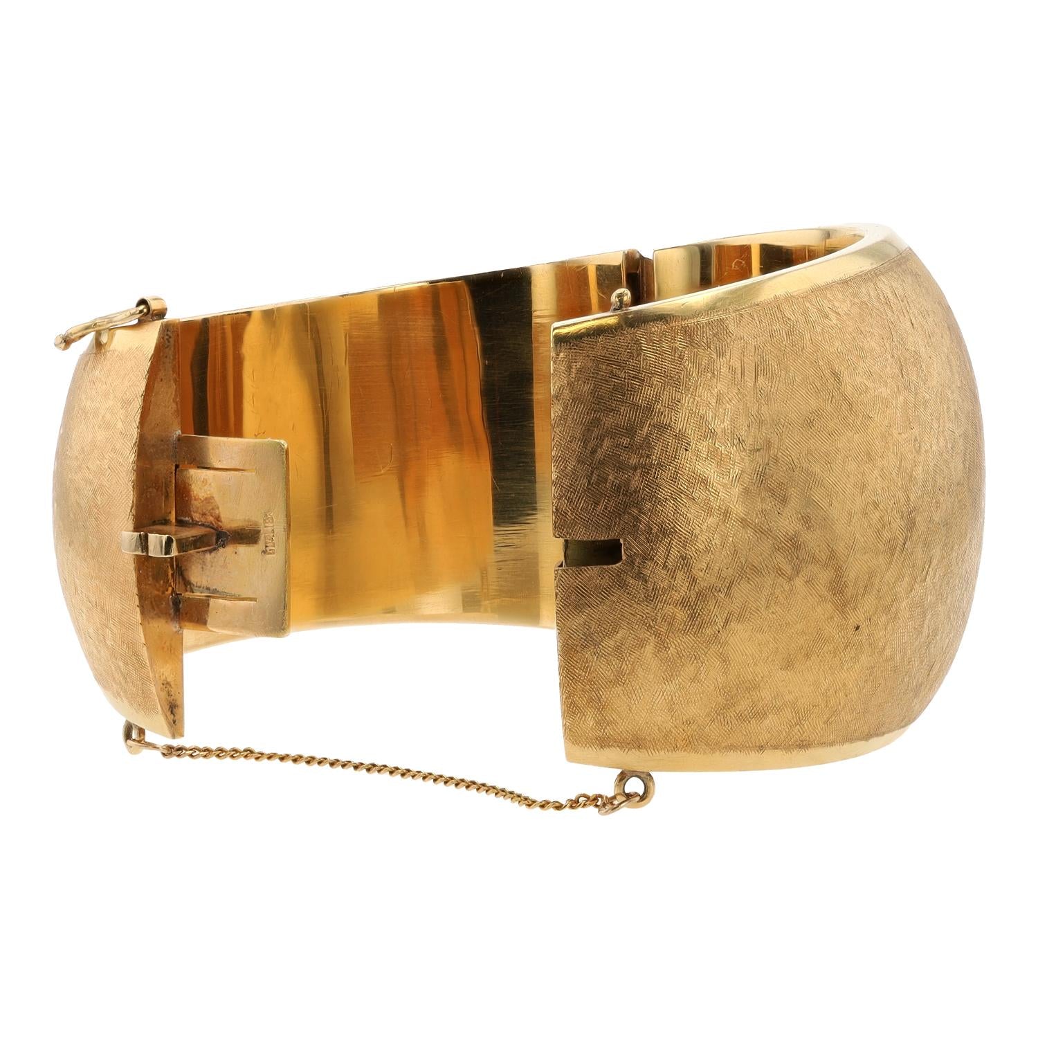 Giant Wide Italian 18K Brushed Gold Bangle Bracelet
